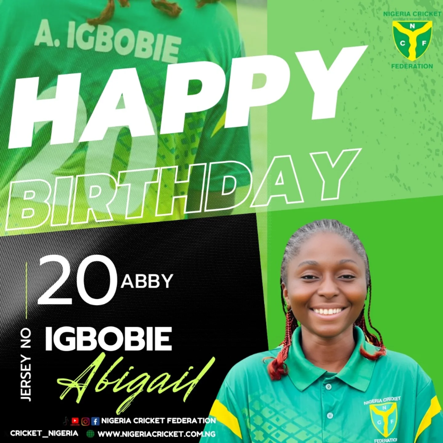 Nigeria Cricket Federation Wishes Abigail On Her Birthday Honoring Abigail on World Abby Day with warm wishes from Nigeria Cricket Federation Today!