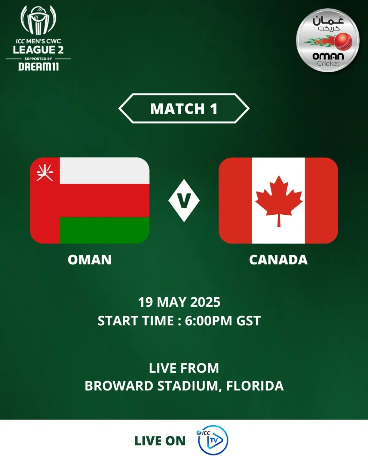 Oman Takes On Canada In ICC CWC League 2 Opener Oman Opens Its USA Leg Tri-Series Against Canada; Fierce Cricket Action Heats Up Watch!!!