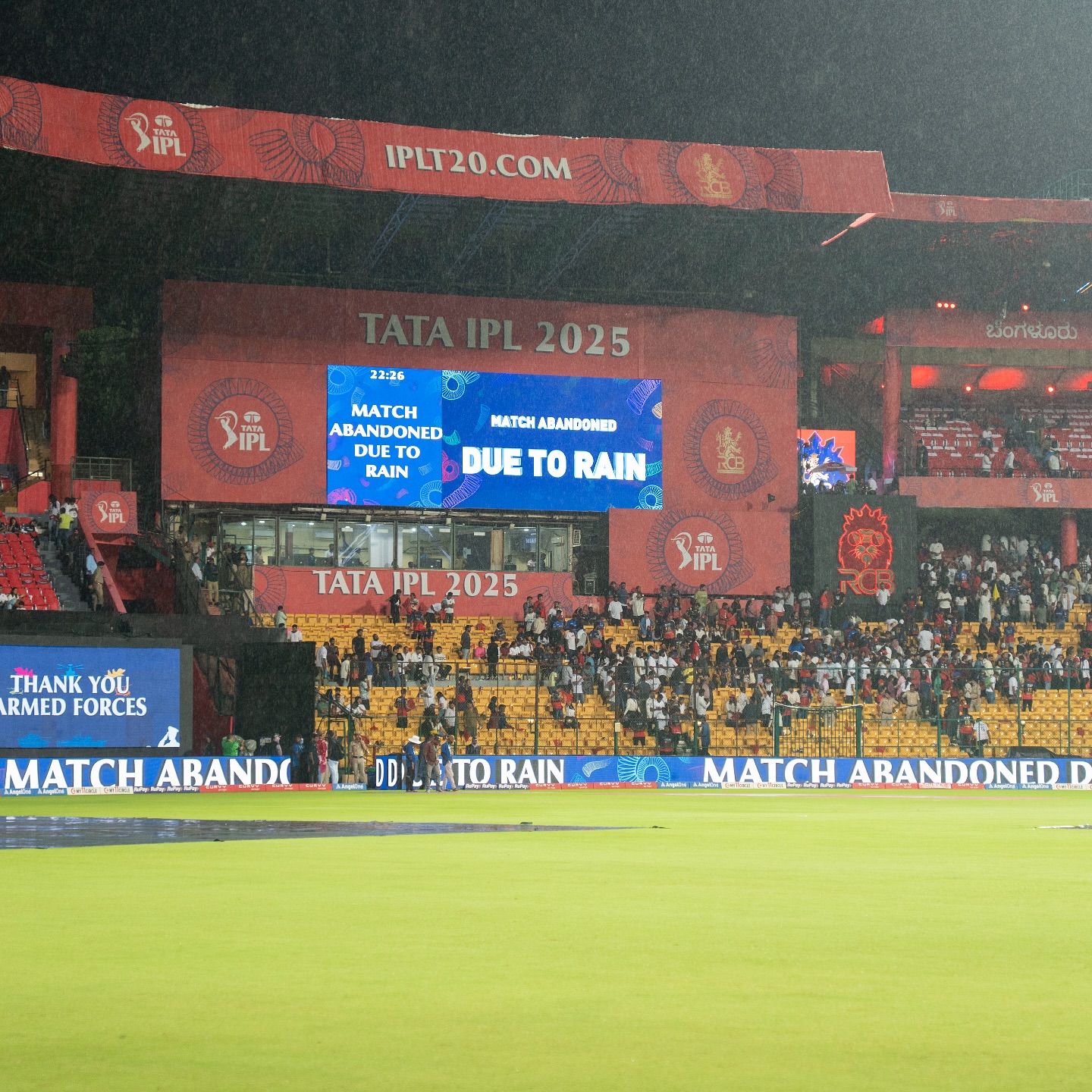 Rain Disrupts IPL Action: Match 58 Called Off Rain cancels play as RCB, KKR share points; awaiting rescheduled match update very soon!!!