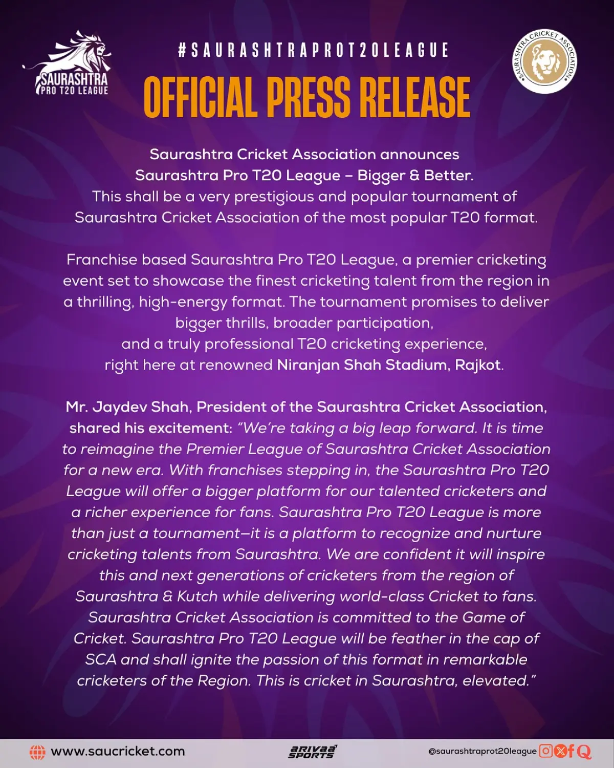 Rajkot Celebrates Saurashtra Pro T20 League Niranjan Shah Stadium sparks Saurashtra passion as Pro T20 League boosts cricket frenzy! Amazing!!