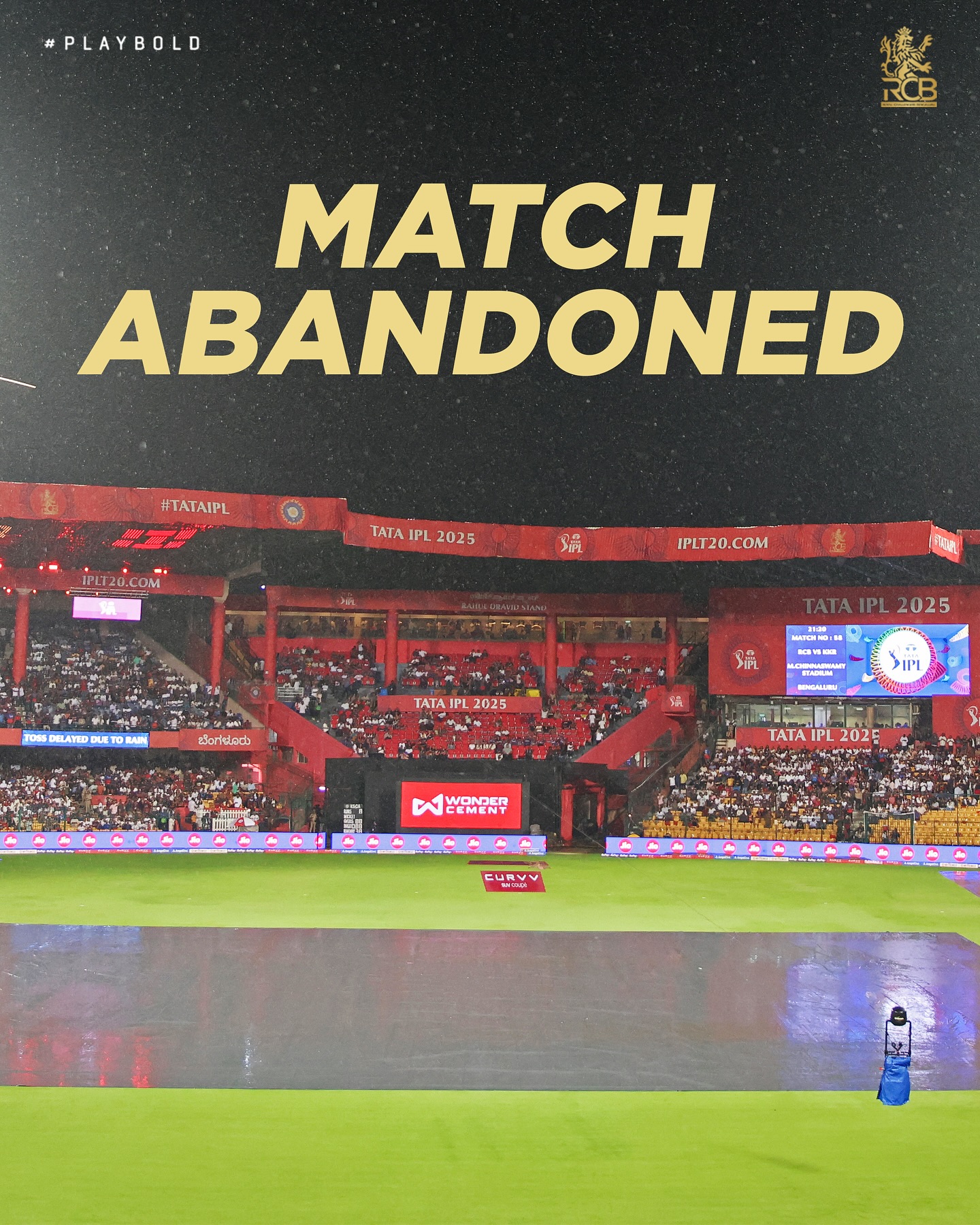 RCB Struggles Amid Rain: One Point Only Heavy rain halts play, leaving RCB falters with a meager one-point finish in a damp game!!