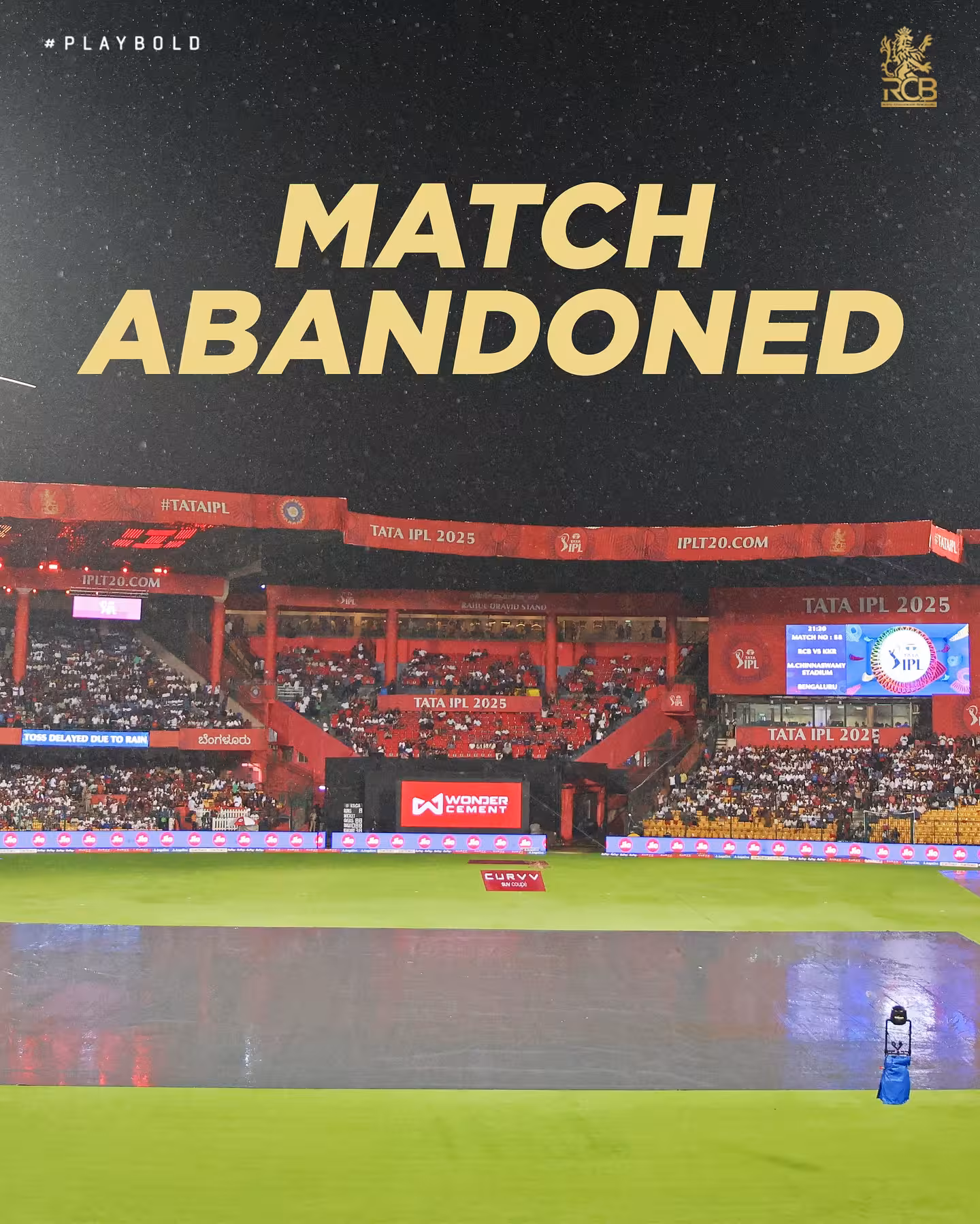 Heavy rain halts play, leaving RCB falters with a meager one-point finish in a damp game!!
