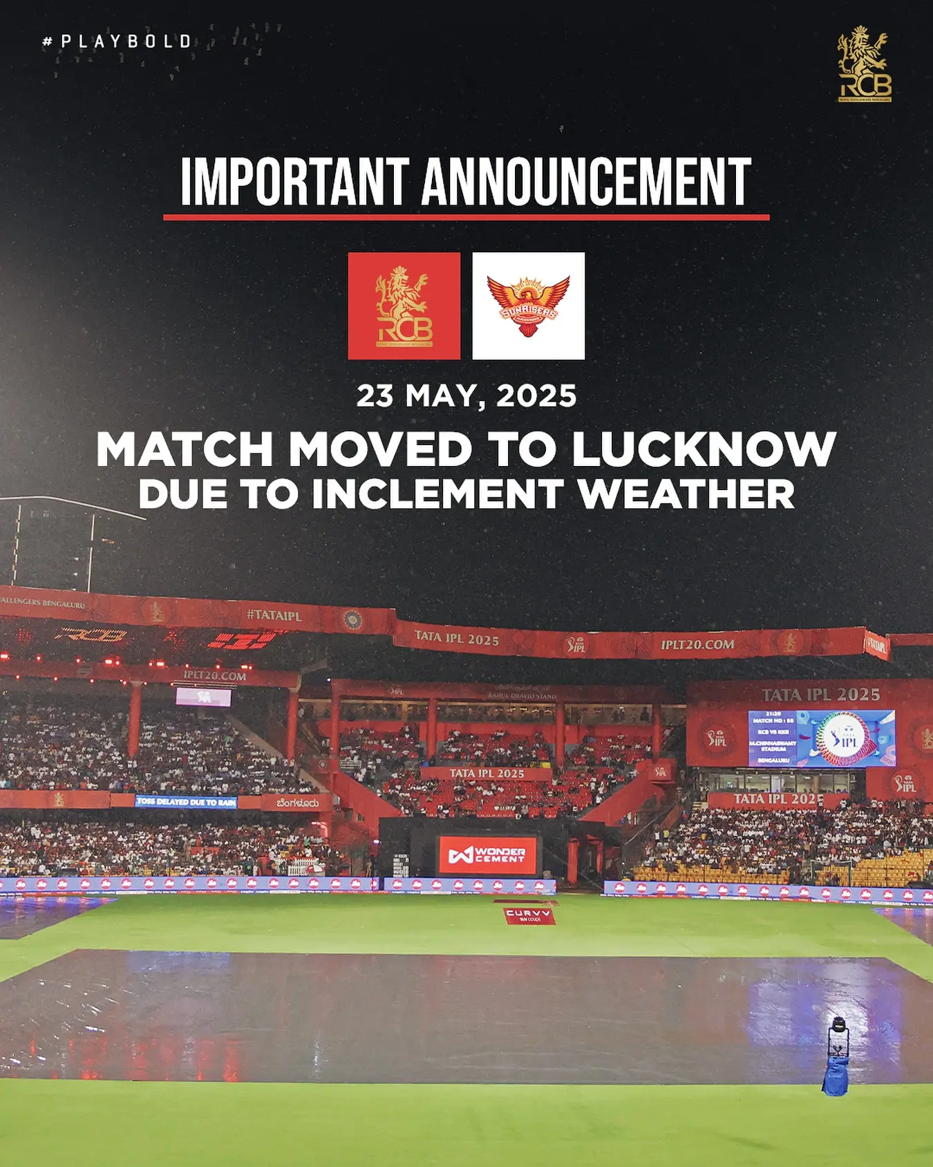 RCB Venue Change: Home Game Moved To Lucknow Inclement Weather Forces RCB Match Relocation; 12th Man Army Ready To Paint Lucknow Red!!!
