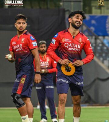A light-hearted moment sparks laughter among RCB players with quirky run-up measures posted.