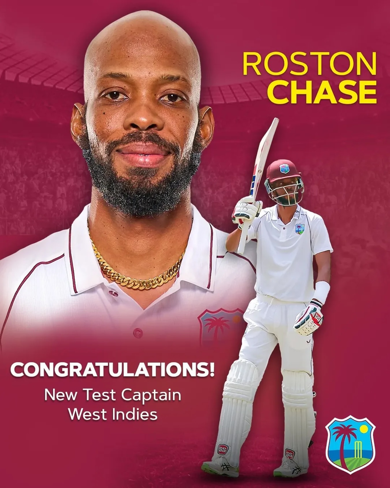 Roston Chase Named New West Indies Test Captain Roston Chase leads a new era, carrying Caribbean heritage and relentless cricket passion.