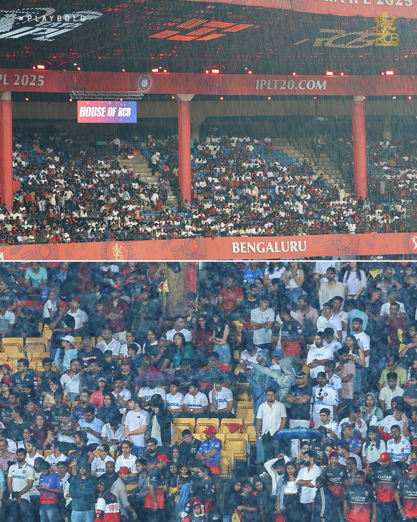 Royal Challengers Bengaluru Show Resilience With 12th Man Army Unyielding fan spirit honors undying passion and unity during persistent torrential rains!