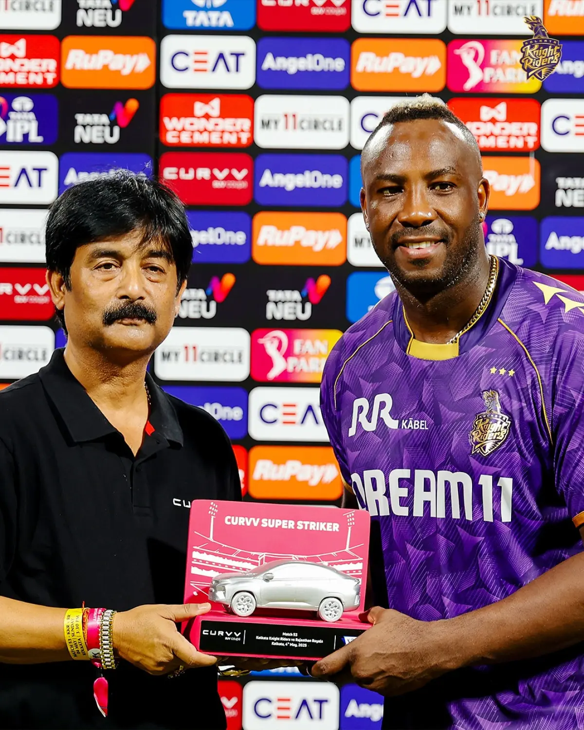 Russell Lights Up TATA IPL Stage Andre Russell lights up the stage with unmatched power, passion, and raw skill on display