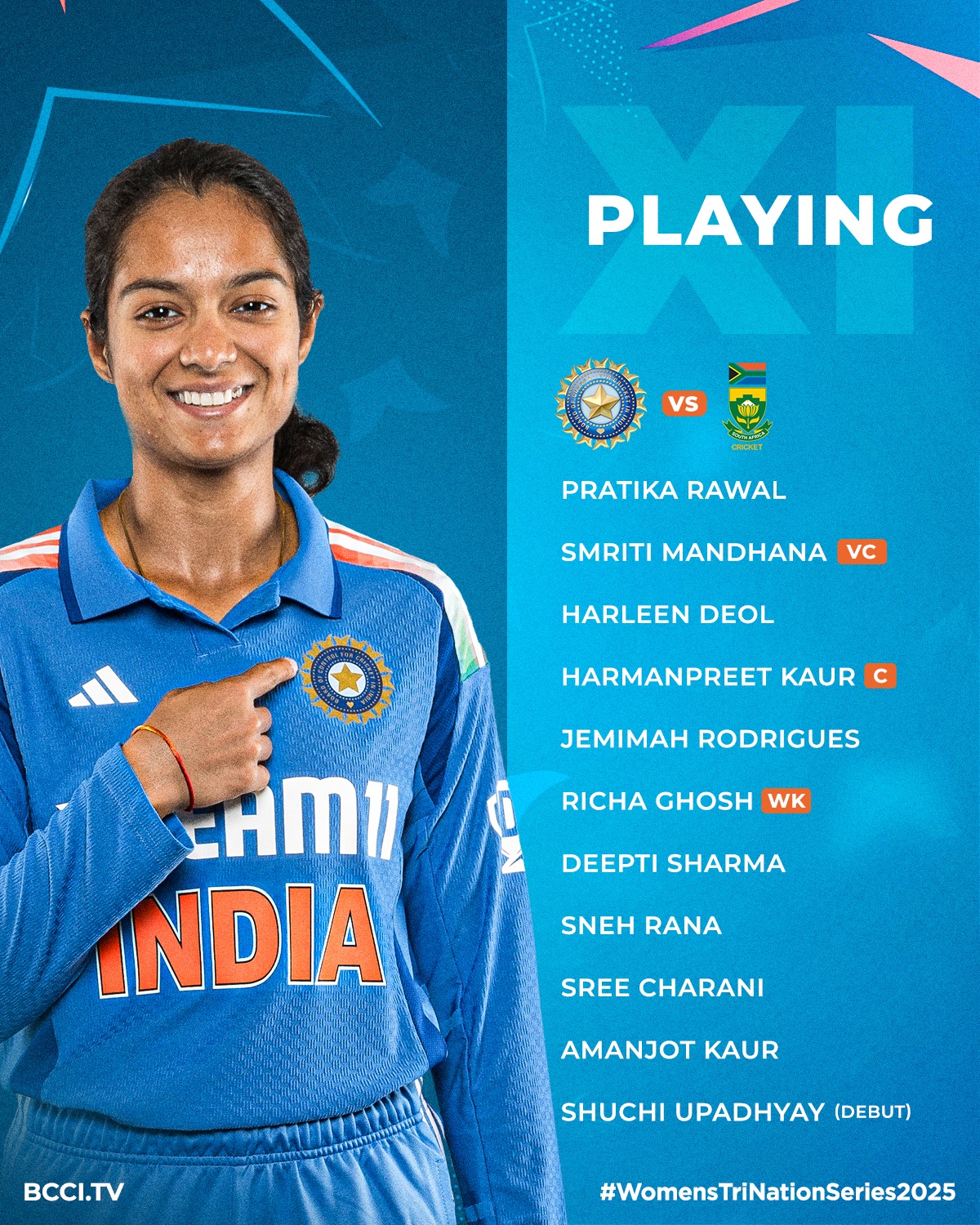 Shuchi Upadhyay makes her international debut as South Africa fields in Colombo vs India!!