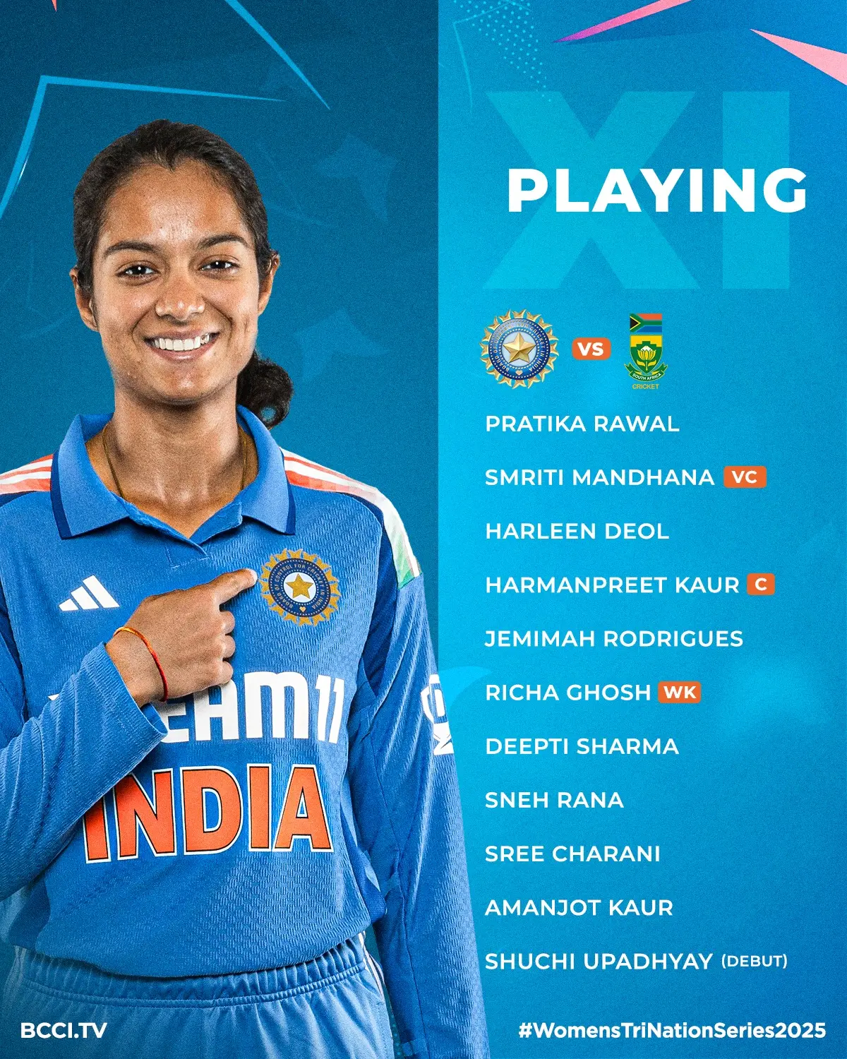 South Africa Fields Against India In Women’s Tri-Nation Series Shuchi Upadhyay makes her international debut as South Africa fields in Colombo vs India!!