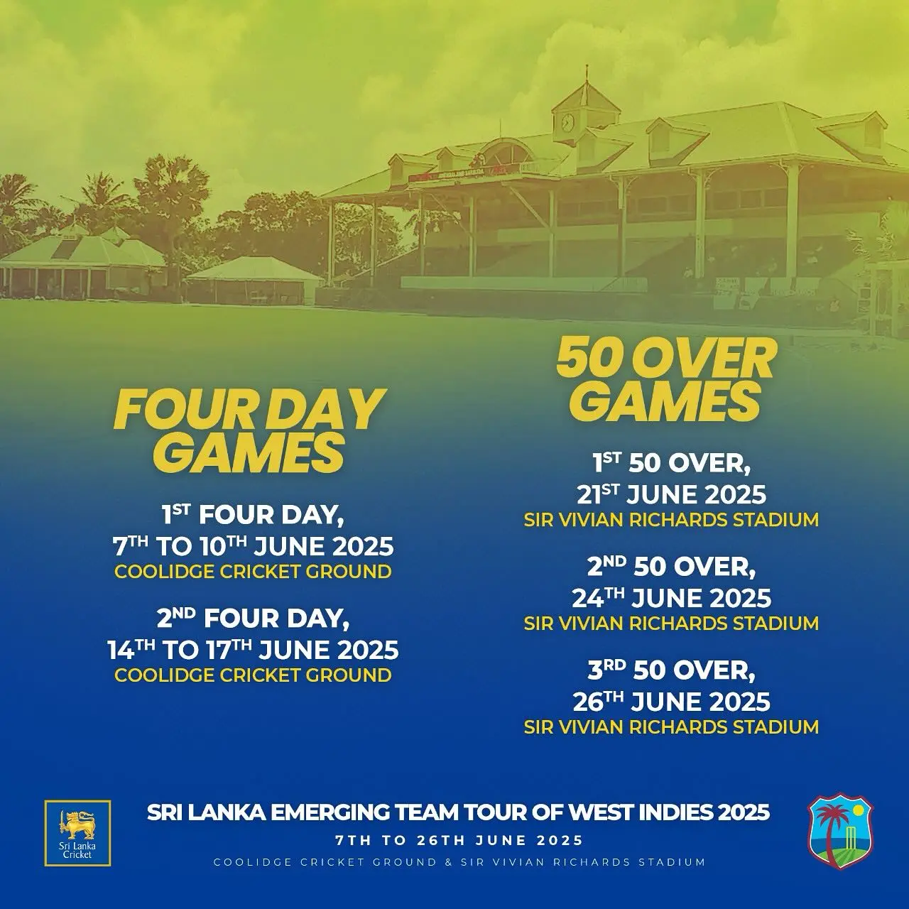 Sri Lanka Emerging Team Tour West Indies 2025 Emerging cricketers set to face varied conditions in a bilateral tour in June 2025 - SL!.