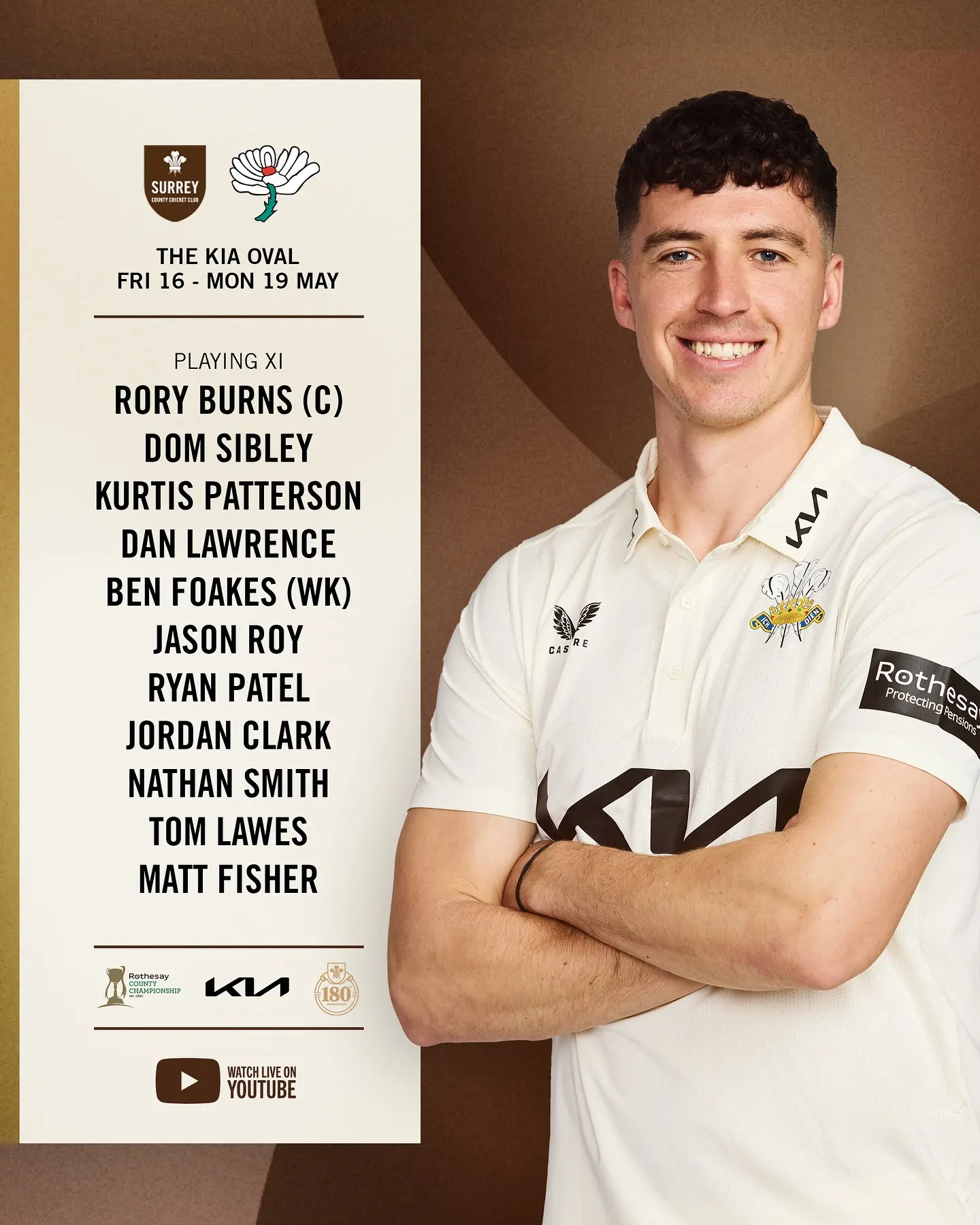 Surrey Debut For Kurtis Patterson Kurtis Patterson debuts as Surrey elects to bowl first at Kia Oval in a thrilling showdown