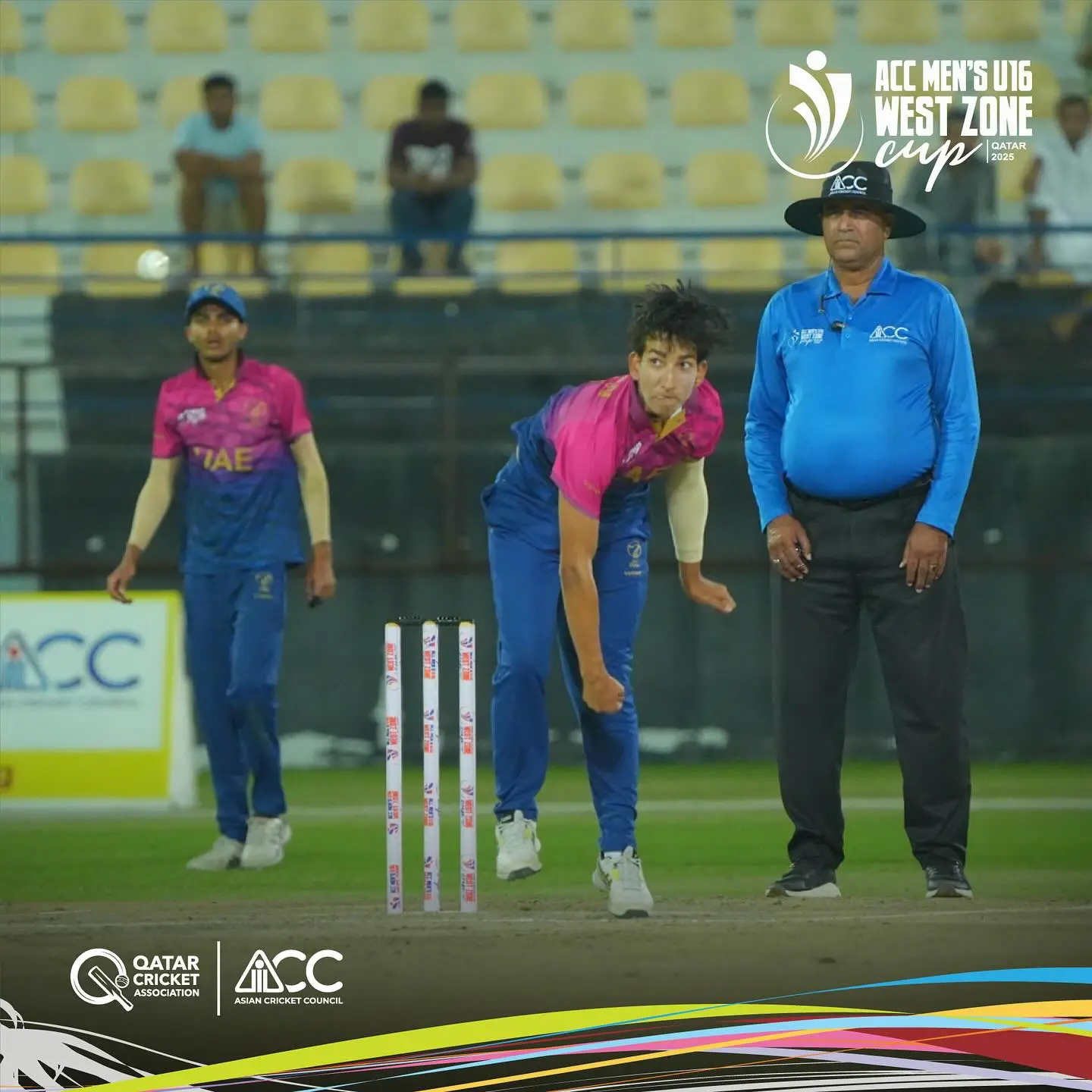 UAE Vs Qatar Thrills At Acc U16 West Zone Cup Thrilling youth cricket showdown as UAE and Qatar clash in a high-stakes cup duel on field.