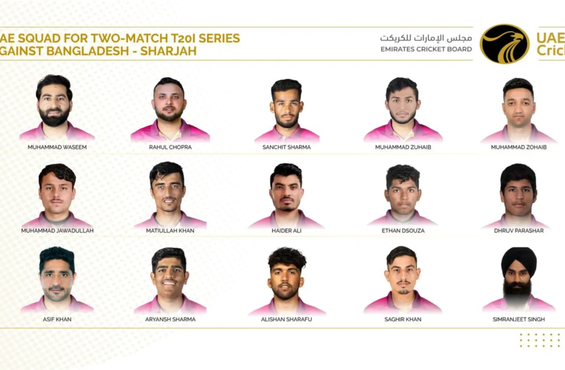 Waseem Leads UAE T20I Squad In Sharjah UAE captain Muhammad Waseem leads a 15-man team in Sharjah as they face Bangladesh in May.