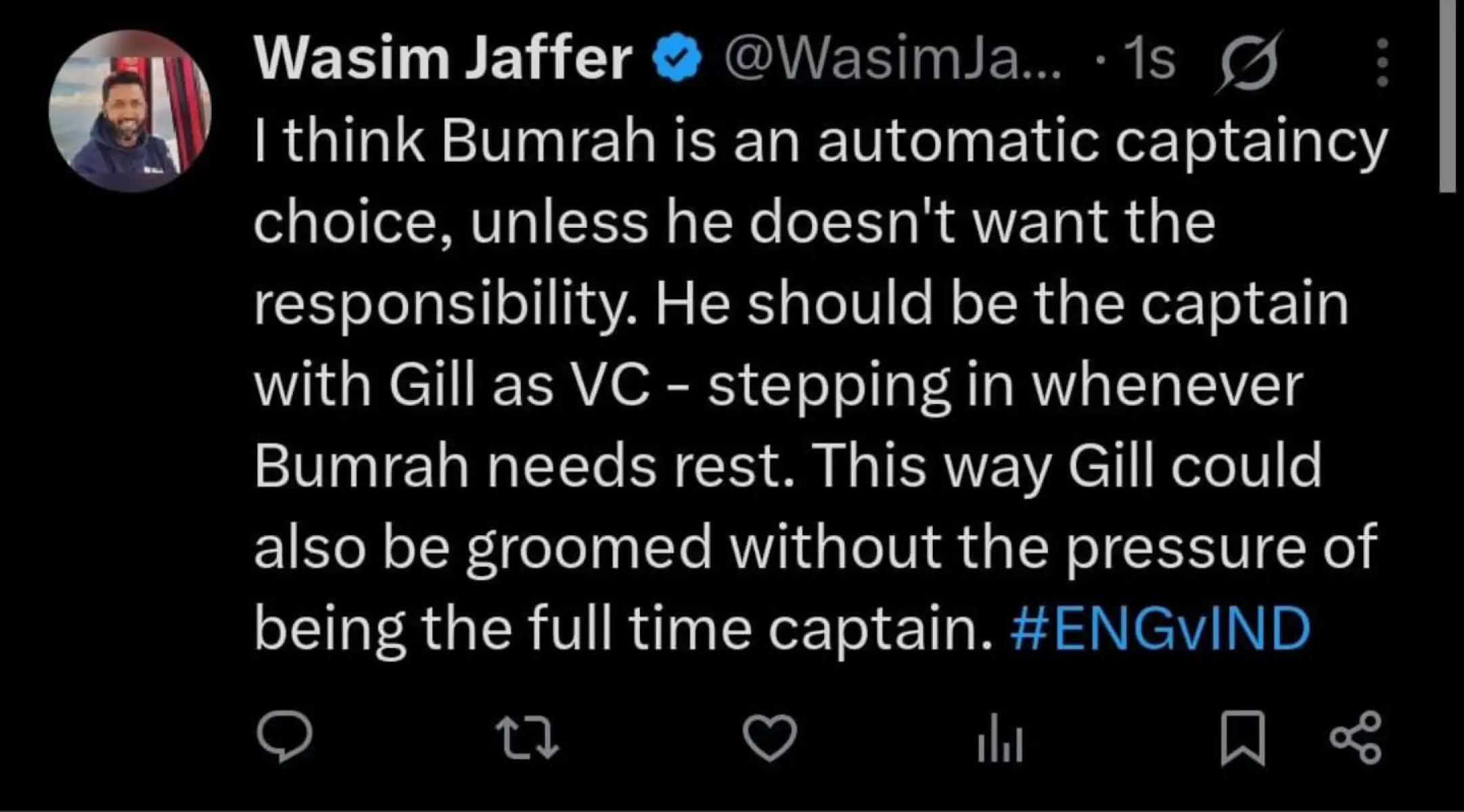 Wasim Jaffer’s Post Sparks Discussion On ENG v IND Clash Cricket veteran shares his take with hashtags; stirring conversation on Bumrah and Gill 2023