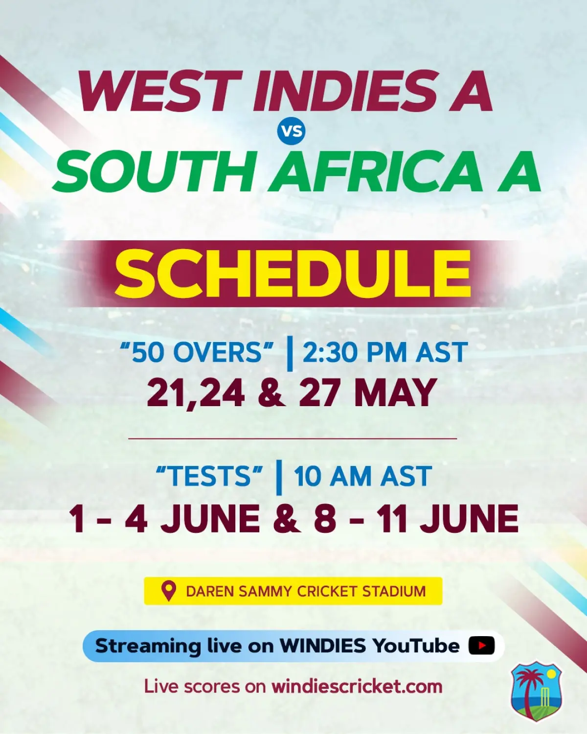 West Indies A Kick Off Series At Daren Sammy Ground Experience live cricket thrills at Saint Lucia as West Indies A set the stage on YouTube!!