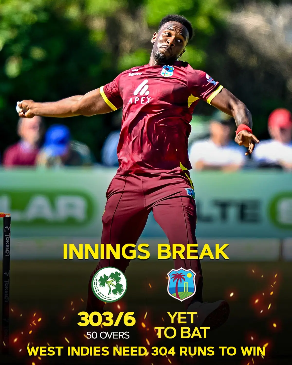West Indies Chase 304 In Clontarf Thrilling cricket clash as West Indies surge past Ireland in Clontarf for a series lead!!!