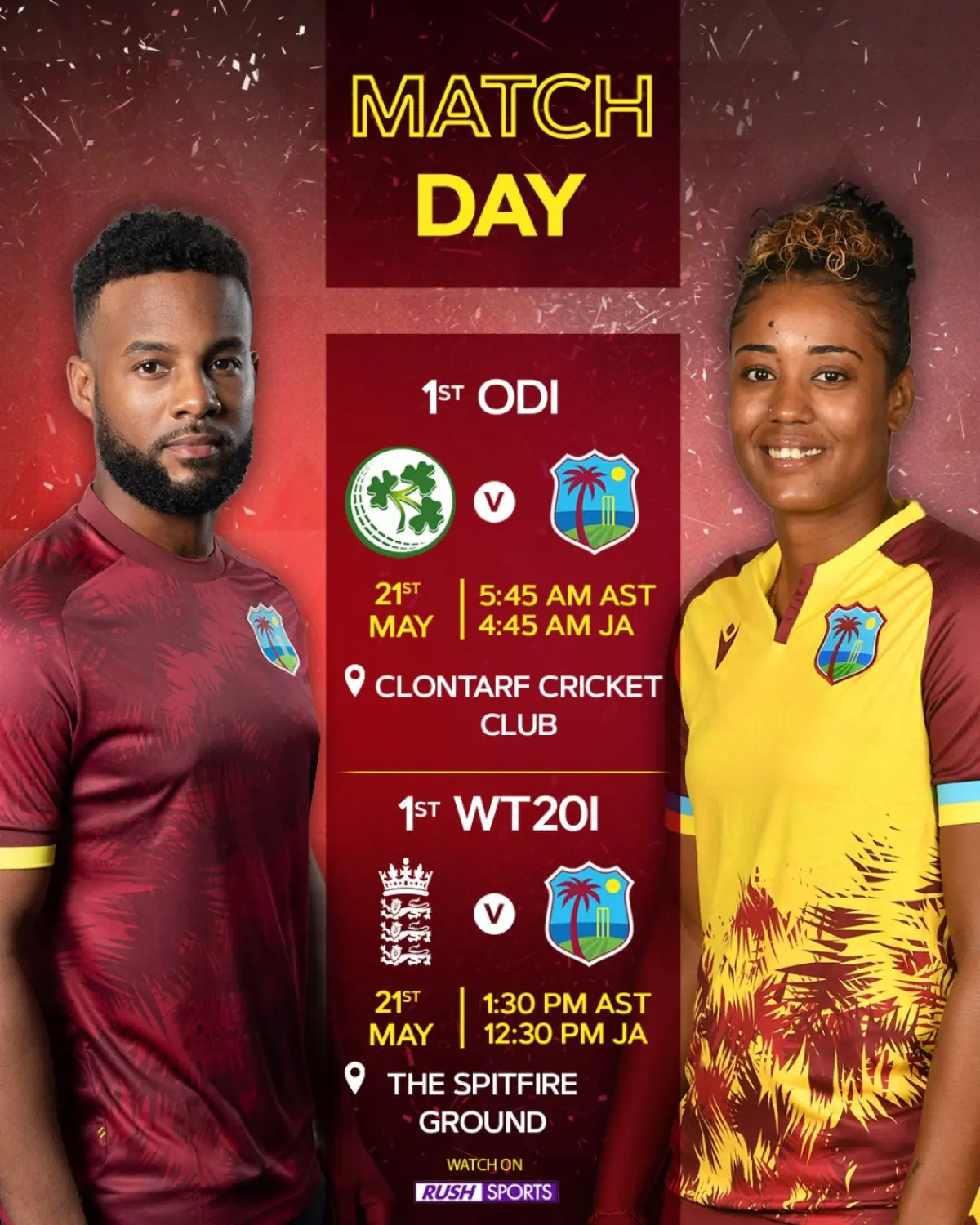 West Indies Double Header Thrills Cricket Fans A sunrise-to-sunset cricket feast featuring both men’s and women’s games on Rush Sports!!!
