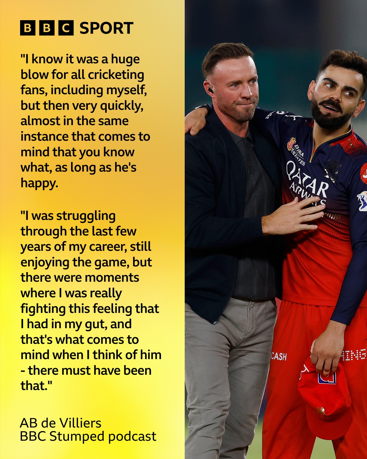 AB De Villiers Discusses Virat Kohli Retirement Talk AB de Villiers on the Stumped podcast shares insights while fans cheer for a happy Kohli!!