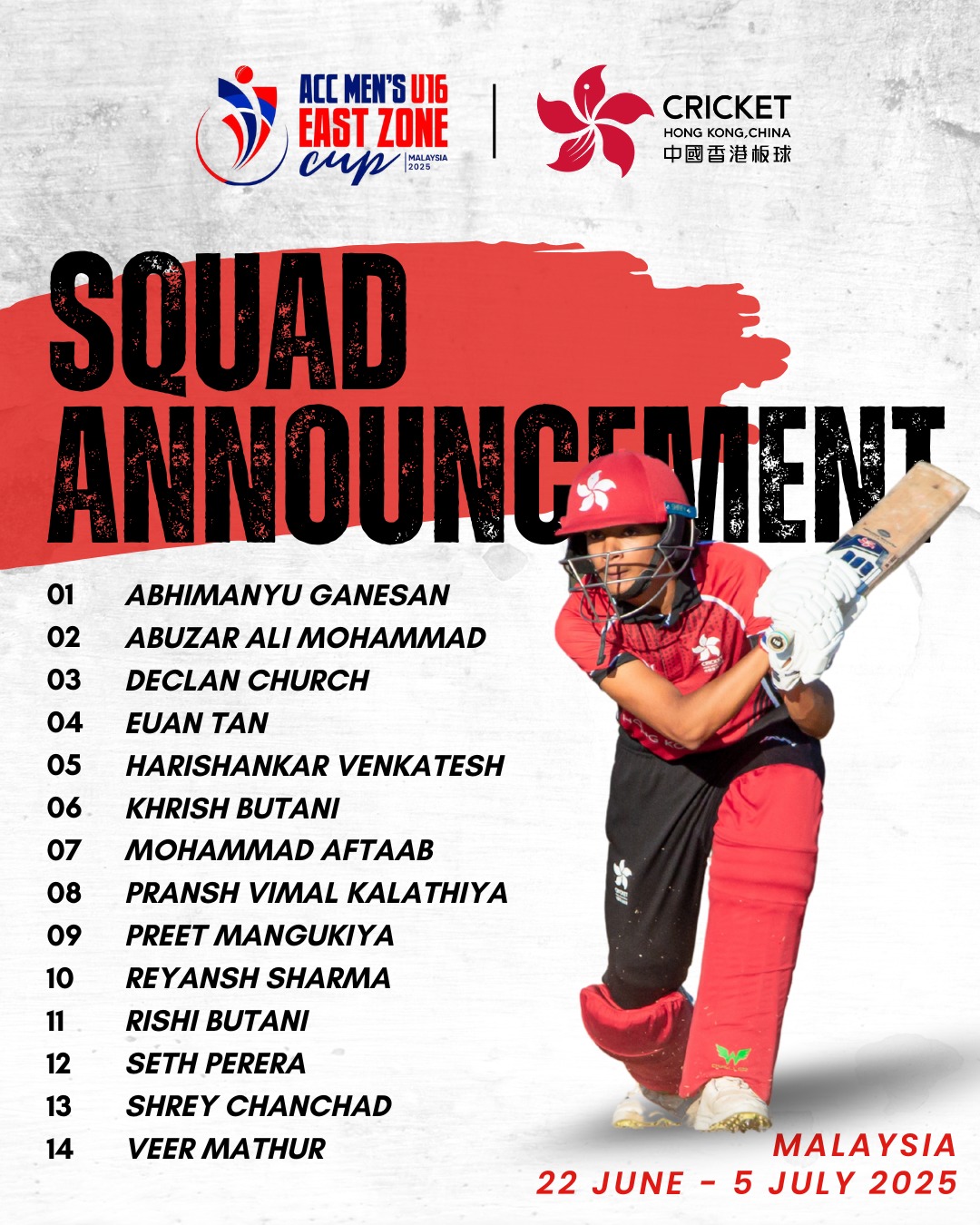 ACC Men’s U16 East Zone Cup Set To Begin In Malaysia