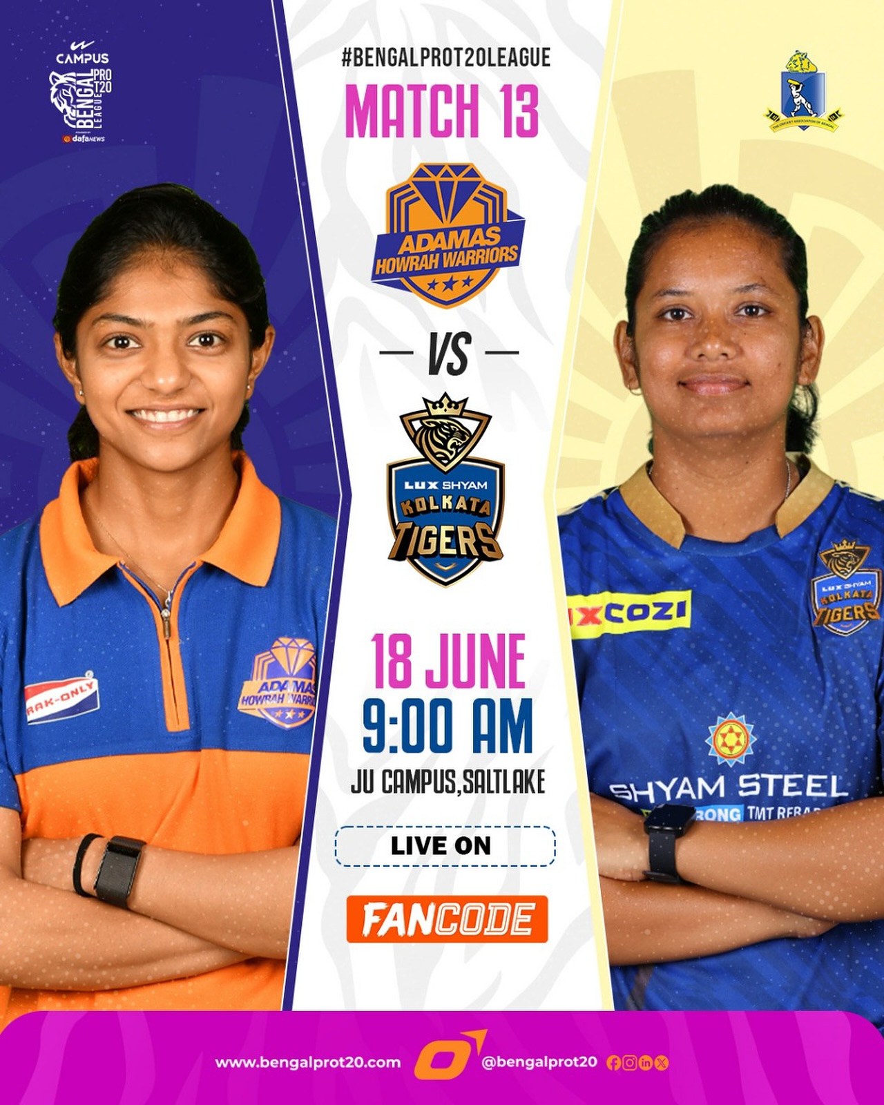 Adamas Howrah Warriors Face Lux Shyam Kolkata Tigers In Women’s T20 Clash Live action in the Bengal Pro T20 as top women’s teams battle for crucial match points Now