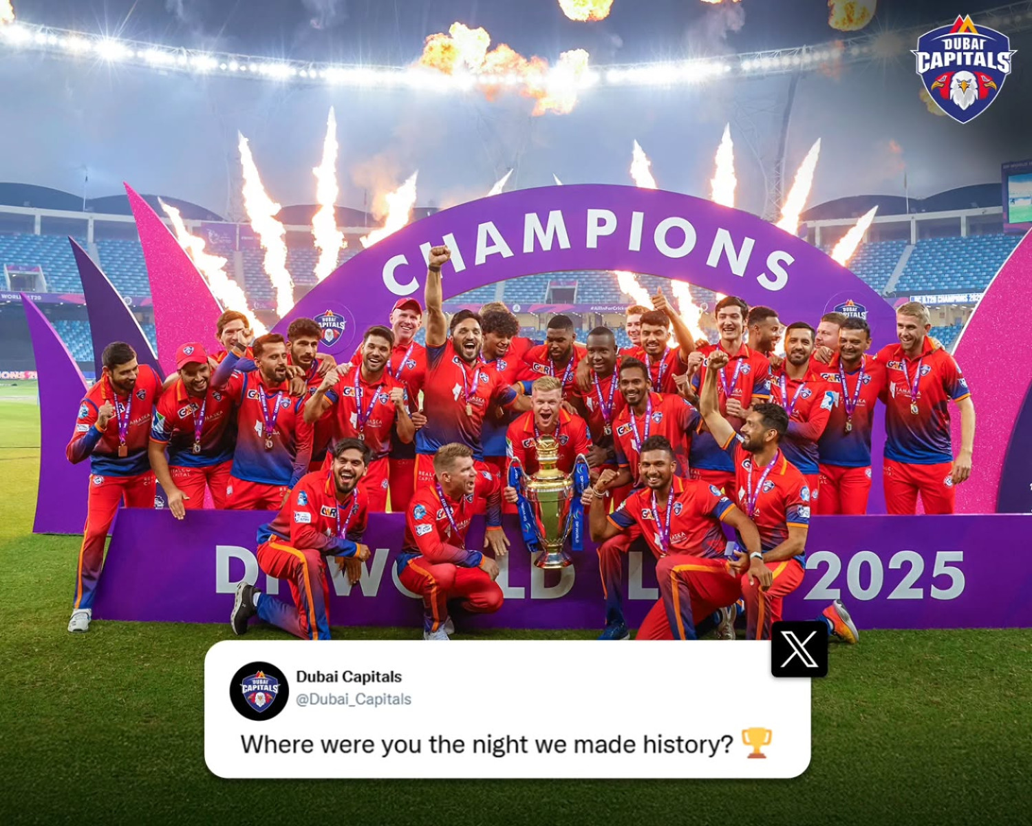Admin On Cloud 9: Dubai Capitals Celebrates Triumph Dubai Capitals Instagram post shows admin euphoria, celebrating victory with team passion!!