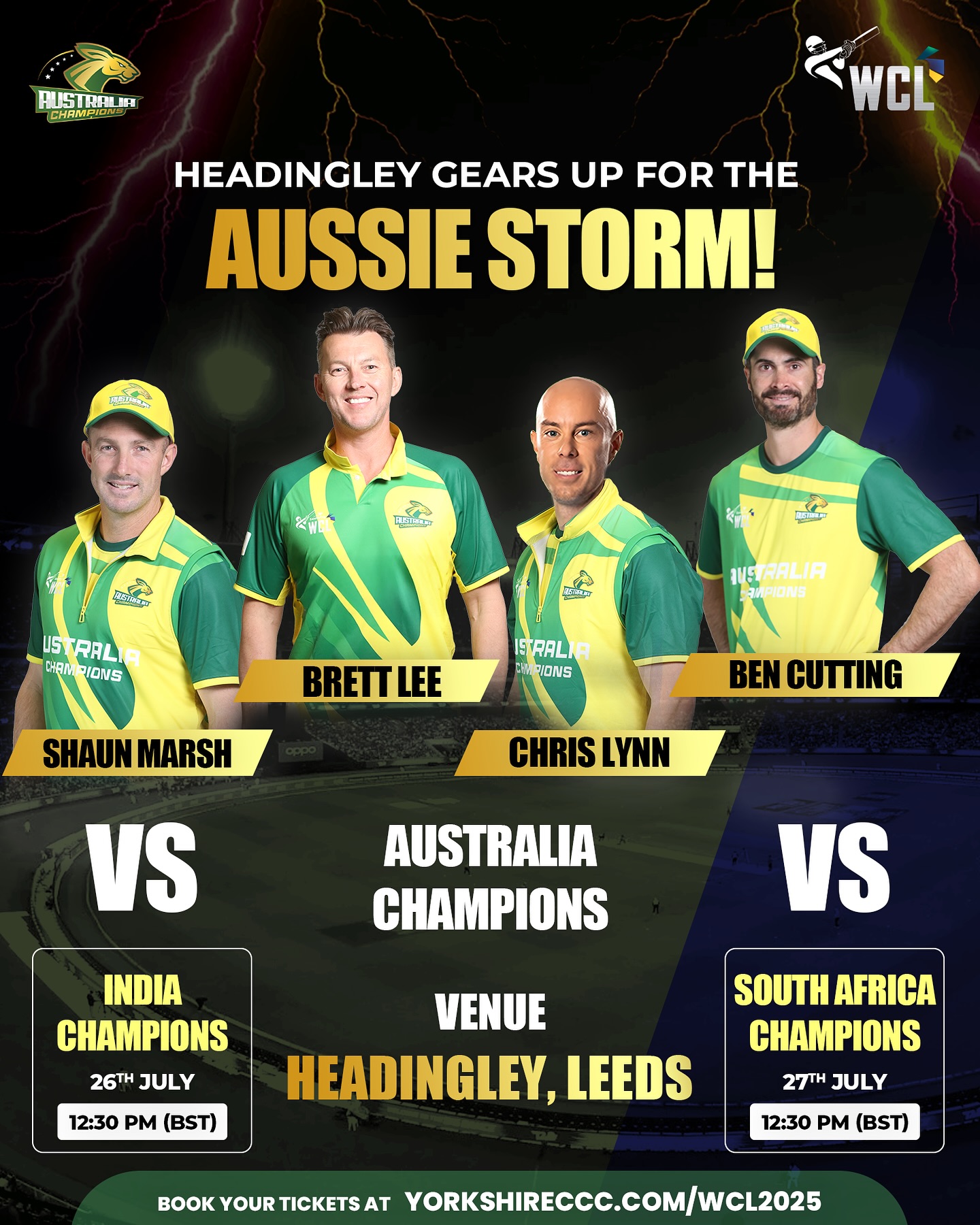 Aussie Legends Storm Into Headingley Cricket legends clash in Leeds as Australia takes on India and South Africa in style now!!