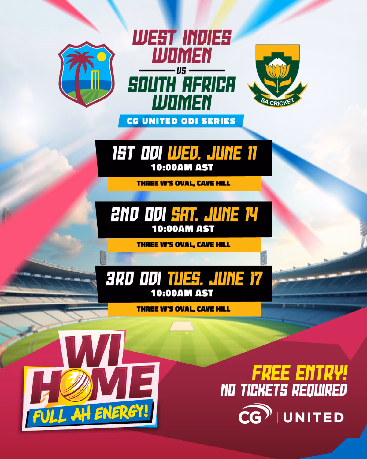 Barbados Rally For West Indies ODI Barbados fans unite at 3W’s Oval for a free ODI; bring energy, family, and boundless vim!!