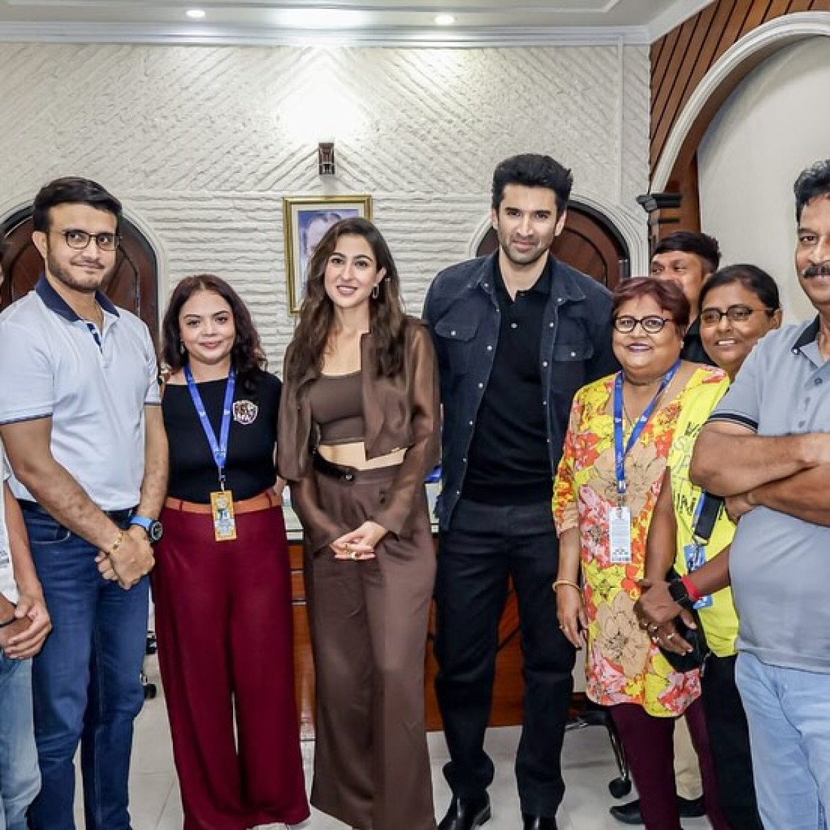 Bollywood Stars Shine At Eden Gardens CAB Ganguly greets icons Sara Ali Khan & Aditya Roy Kapur at Eden on Big Stage Tonight!!!!