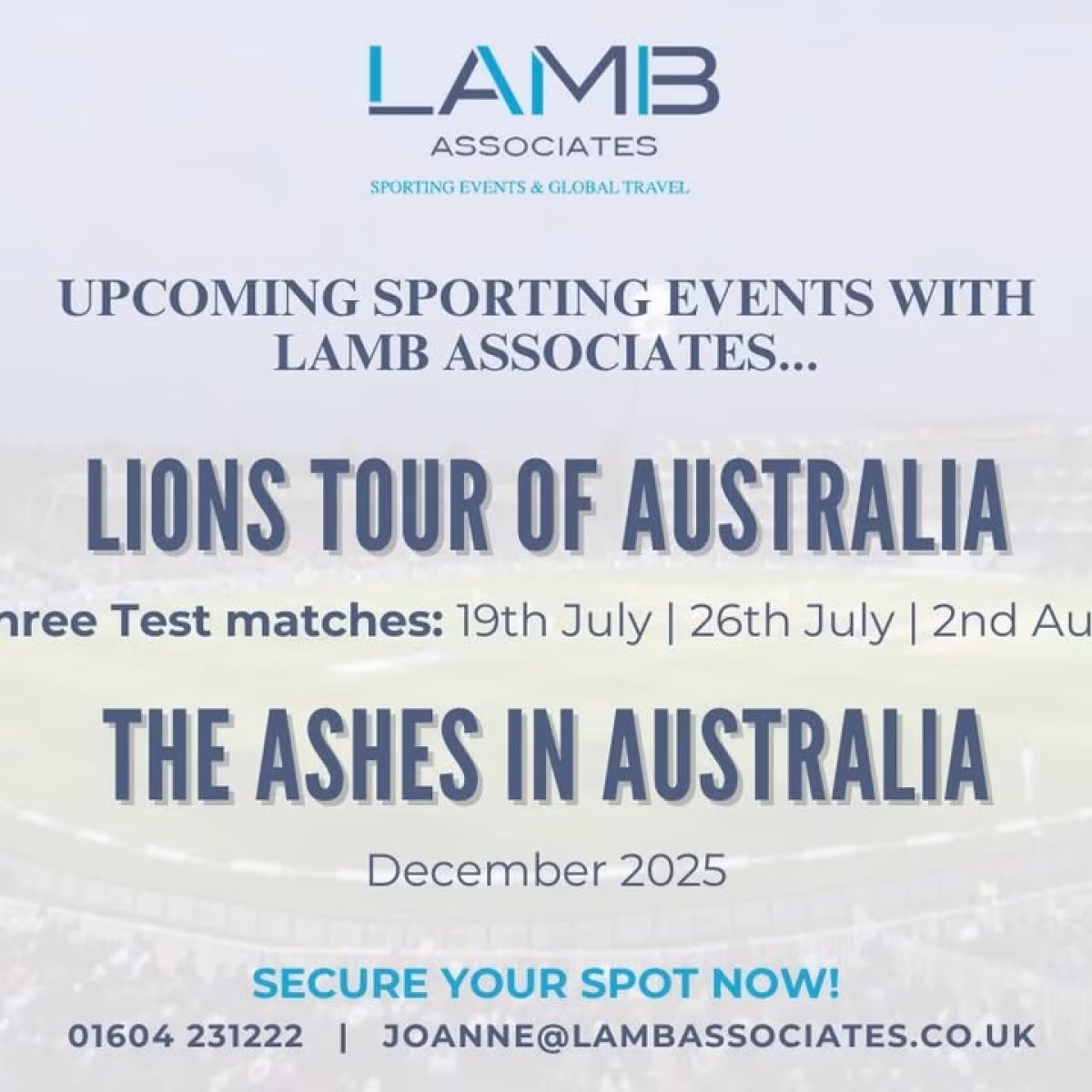 Book 2025 Sporting Experiences With Allan Lamb Secure your spot for Lions Tour & Ashes 2025 with premium suites, transfers, celeb lunch!!