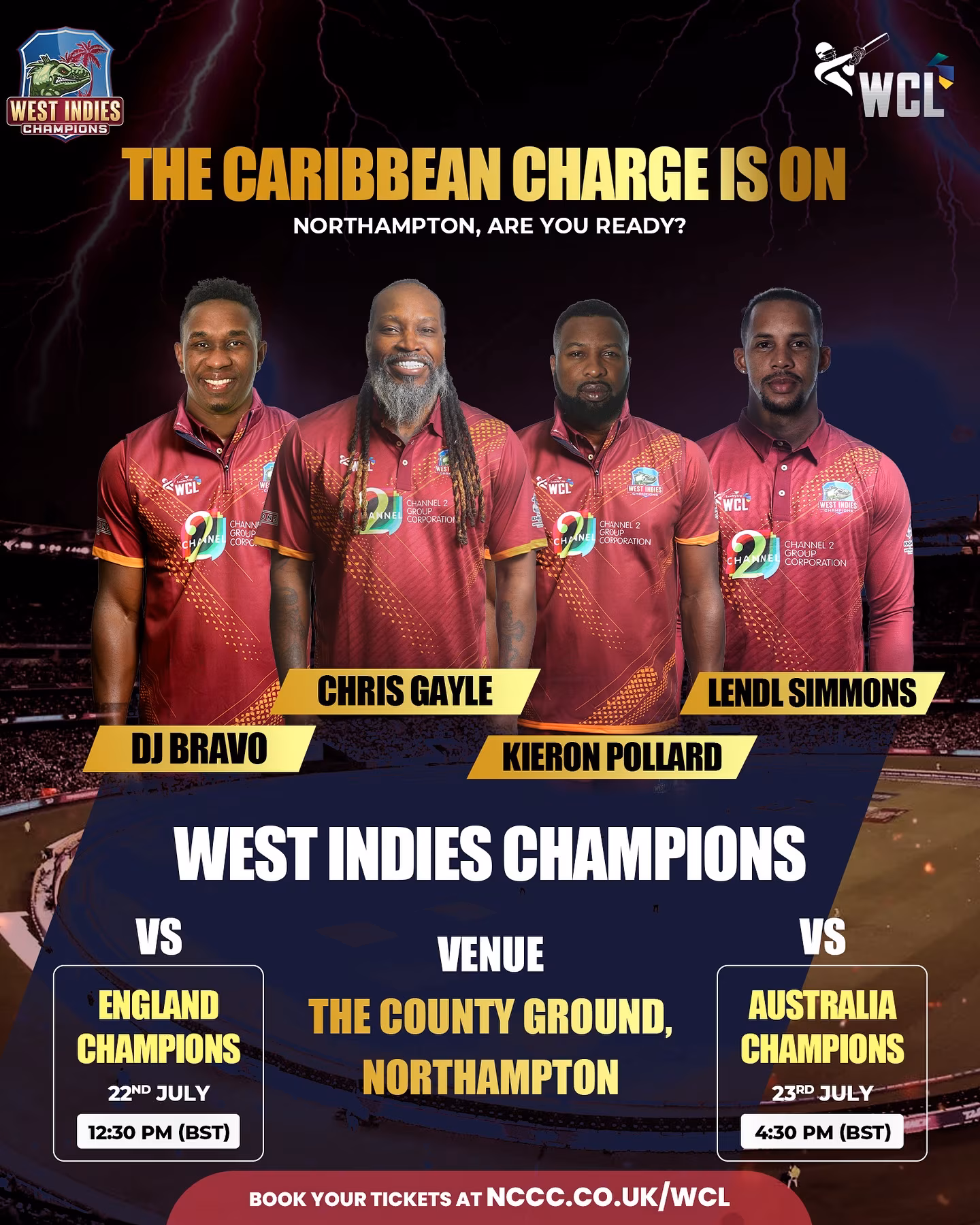 Caribbean Flair Lights Up Northampton Experience thrilling West Indies legends clash with England and Australia in Northampton.