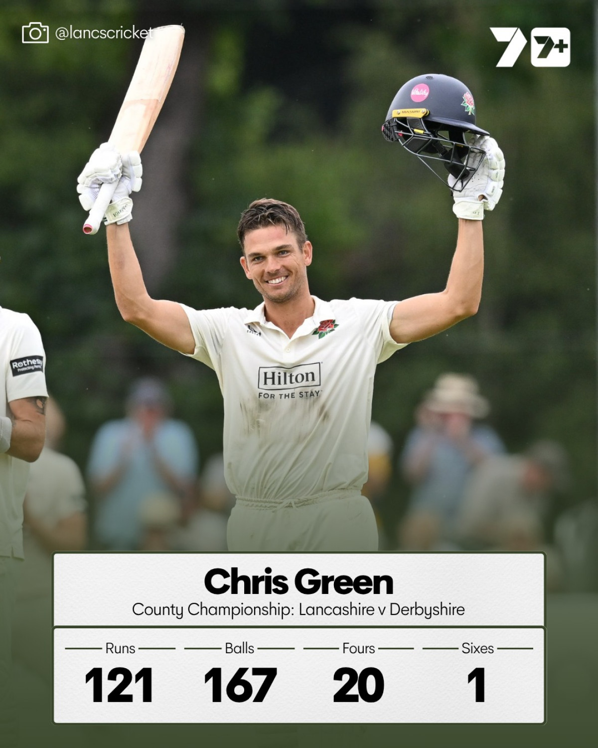 Lancashire recovers as Chris Green smashes his inaugural ton shifting setbacks to triumph.