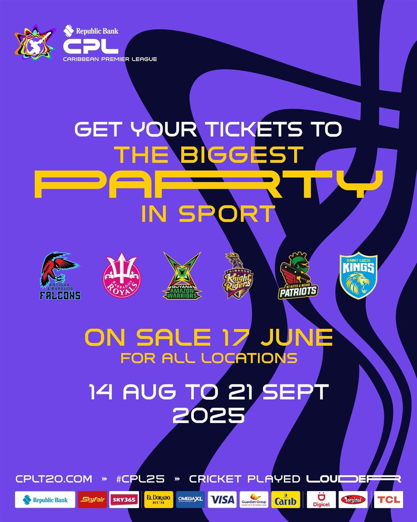 CPL Tickets Available Online At 9AM ECT Catch the excitement as cricket extravaganza begins with digital sales at every venue!!!