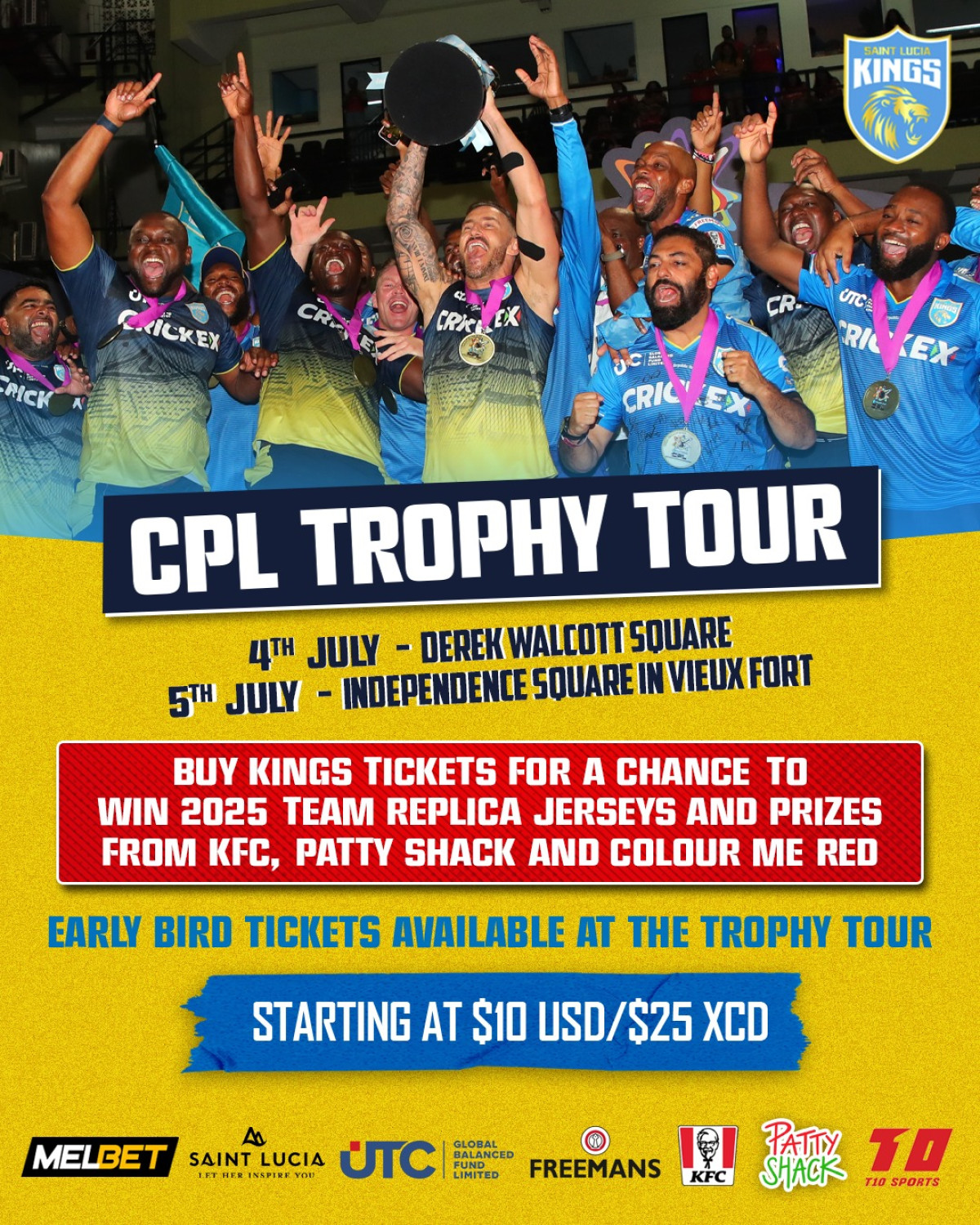 CPL Trophy Tour To Saint Lucia Experience the excitement with early bird tickets, prizes, and CPL showdown in Vieux Fort.