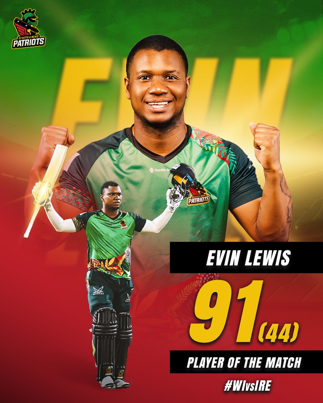 Evin Lewis Shines With All-Round Batting Masterclass Evin Lewis dazzles with timing, power, and finesse in a match-winning Patriots display.!!!