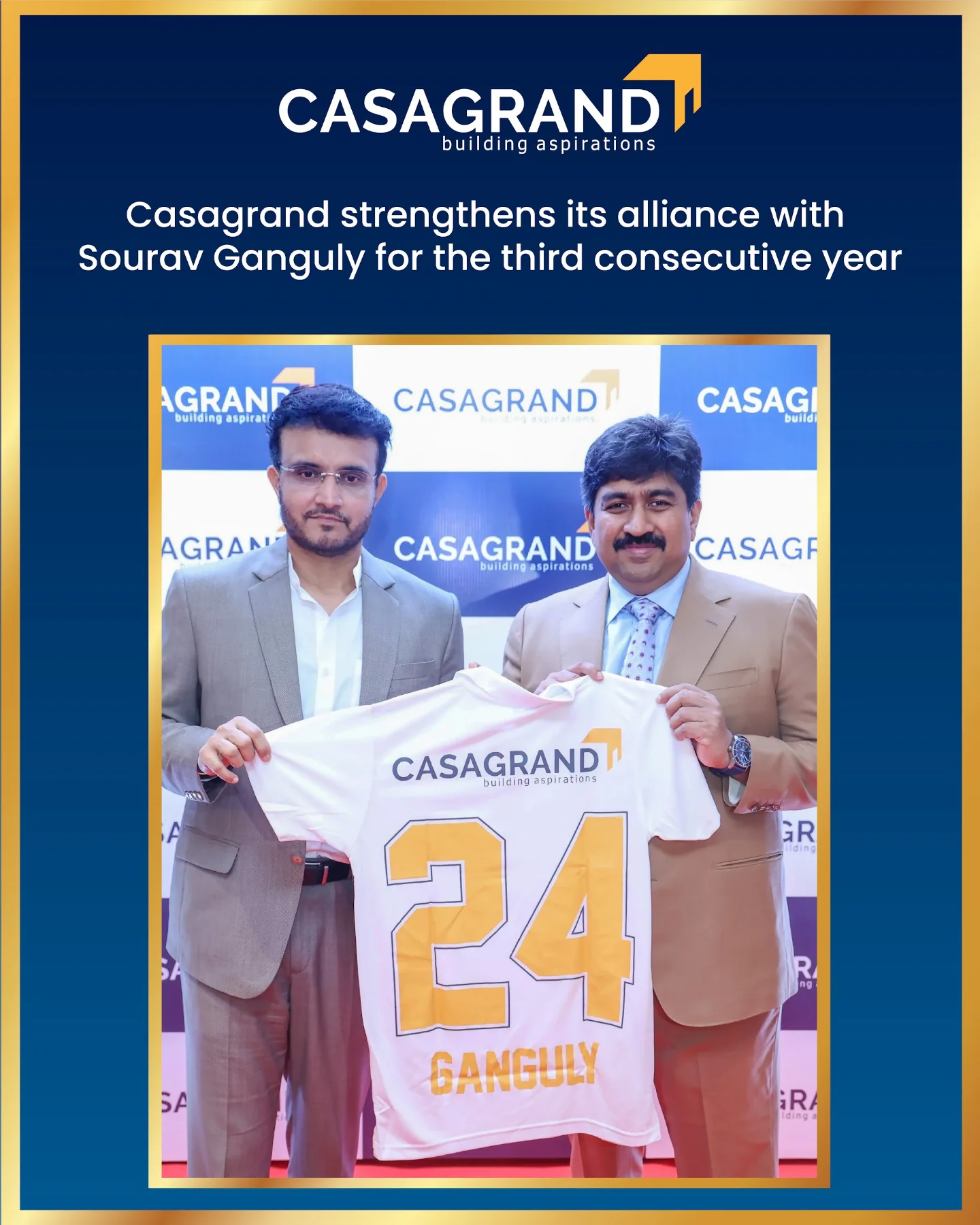 Ganguly Continues As National Brand Ambassador Sourav Ganguly sparks Casagrand’s vision, igniting dreams and innovation in top cities.!!!