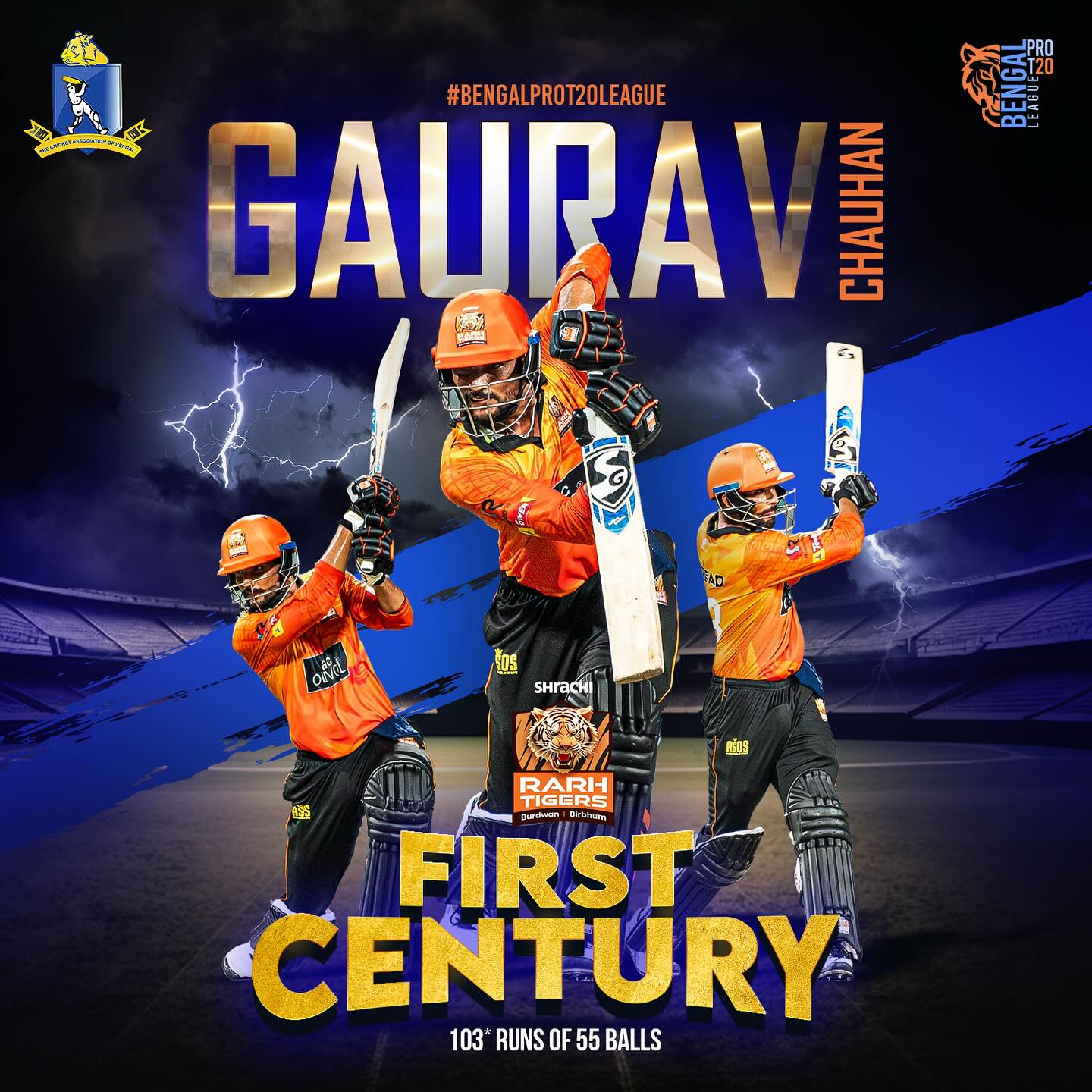 Gaurav Chauhan’s 55-Ball Century Lifts Rarh Tigers to Victory Shrachi Rarh Tigers clinched their first win of Season 2 behind a blazing 103-run knock.!!