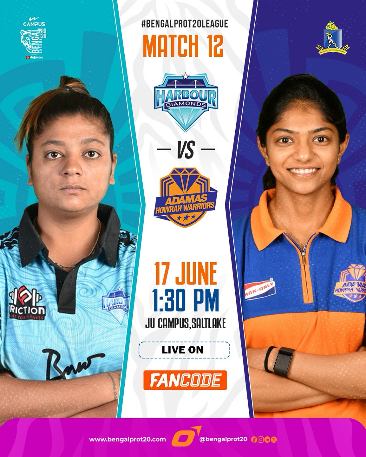 Harbour Diamonds Spark as Warriors Show Steel in T20 Clash Fireworks in Bengal Pro T20: Sparks clash with steel in a fierce scrap for crucial points!