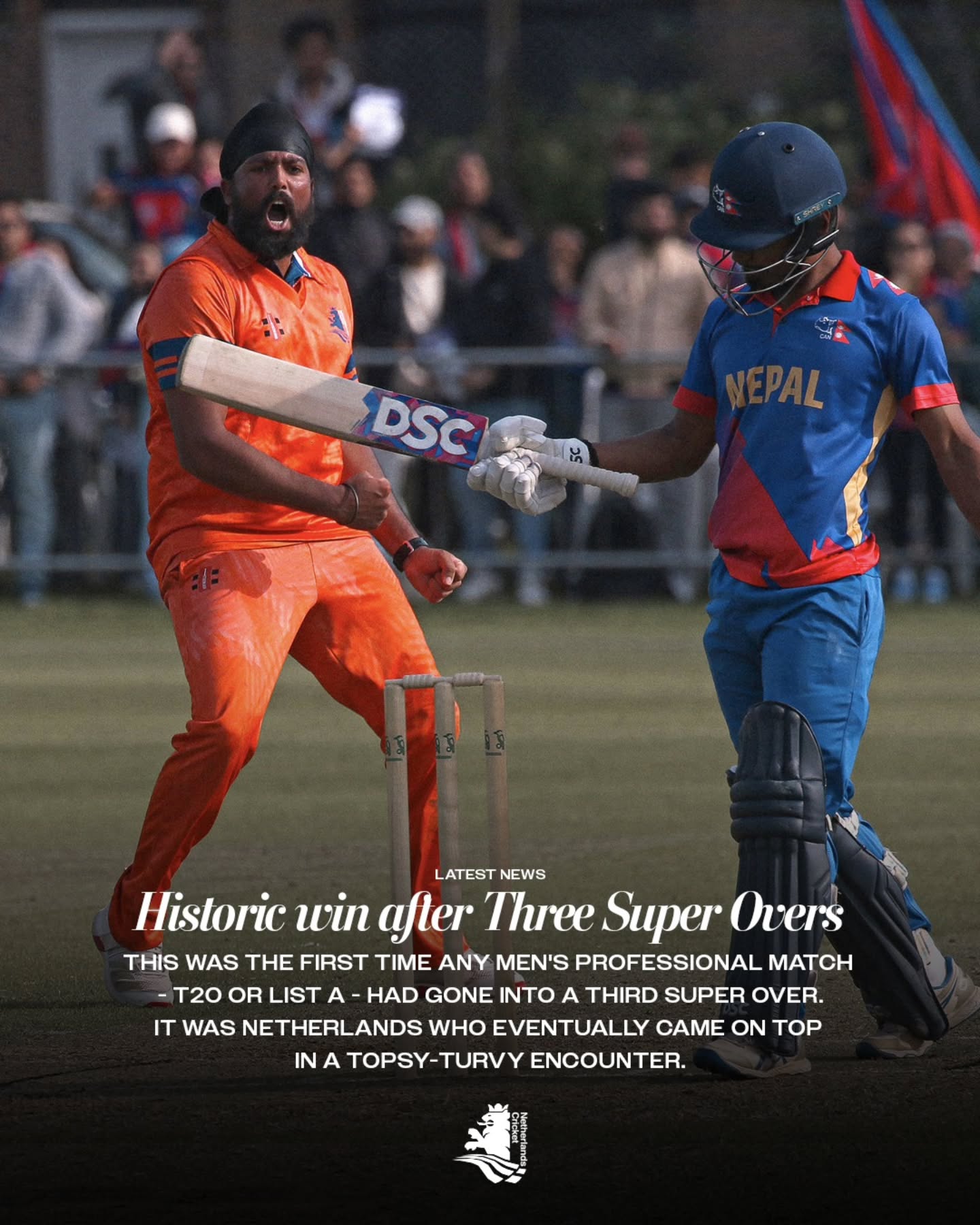 Historic Cricket Triumph In Third Super Over Glasgow sees thrilling battle as Netherlands clinches win in historic third super over!!!