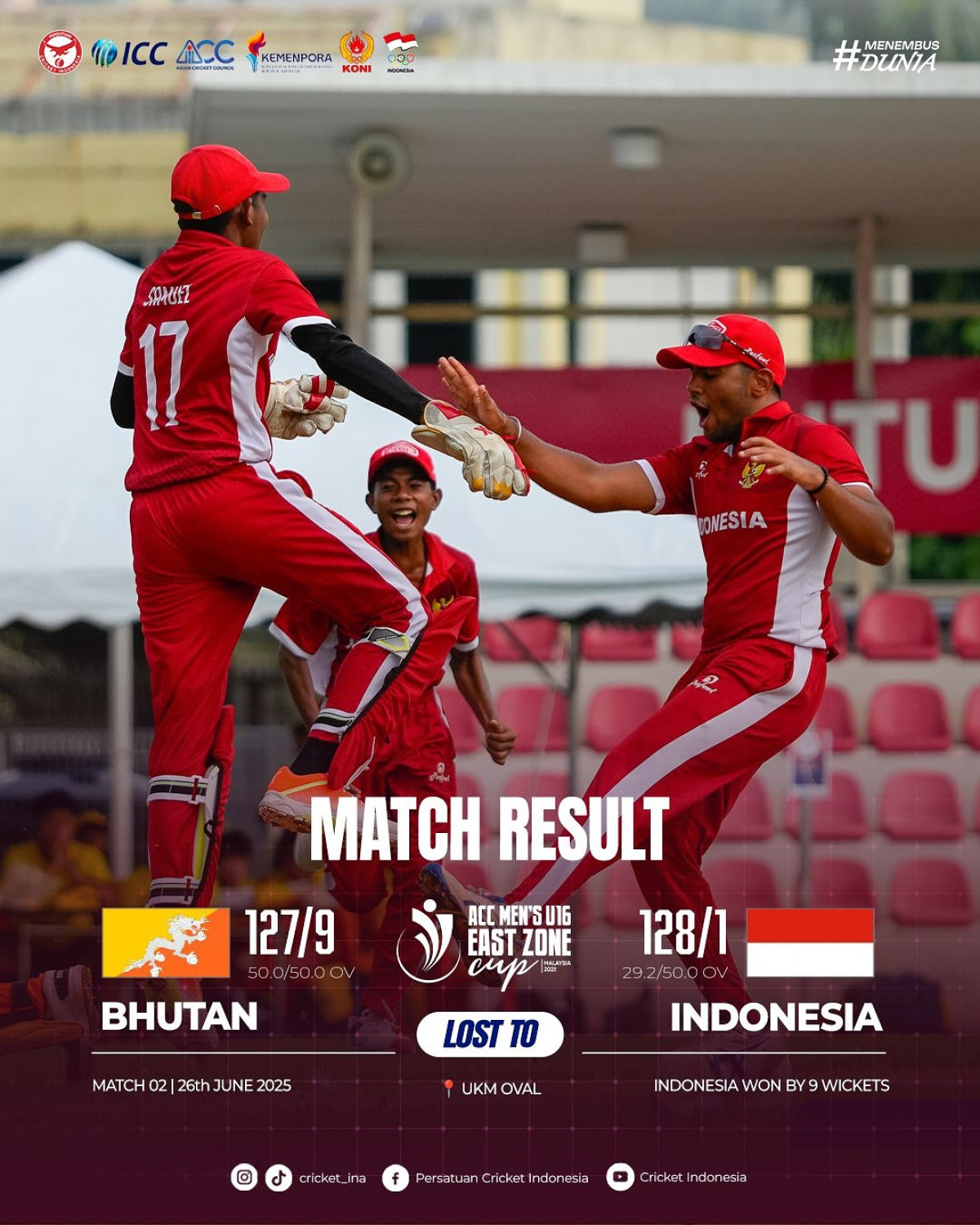 Indonesia Clinches 9-Wicket Win In ACC U16 East Zone Cup Team Indonesia storms back with nine wickets, lighting hope for youth cricket future now!!