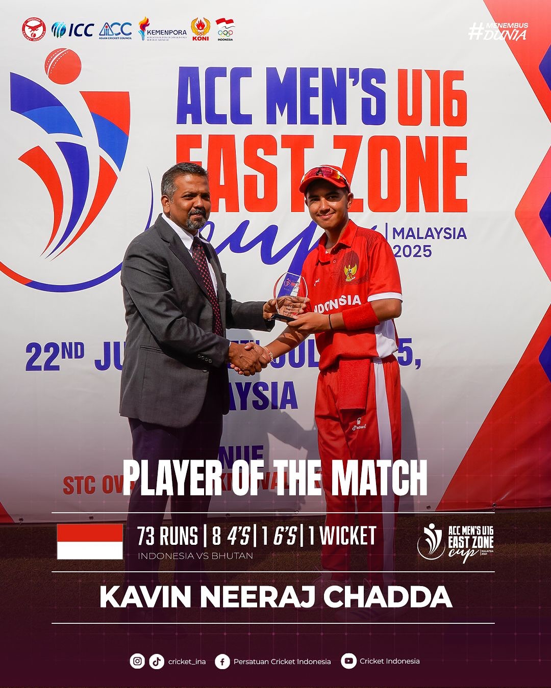 Indonesia Clinches 9-Wicket Win In ACC U16 East Zone Cup