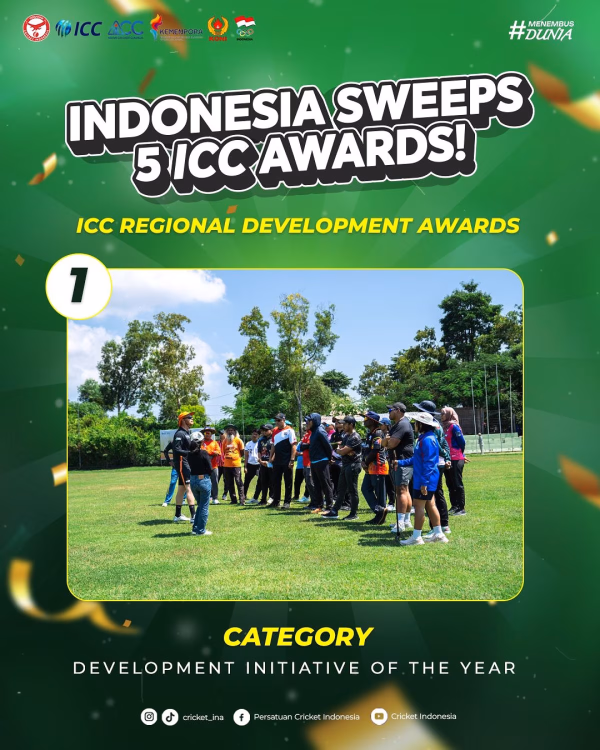 Indonesia Sweeps ICC Development Awards PCI wins all five ICC Awards categories in 2024, a milestone for Indonesian cricket indeed