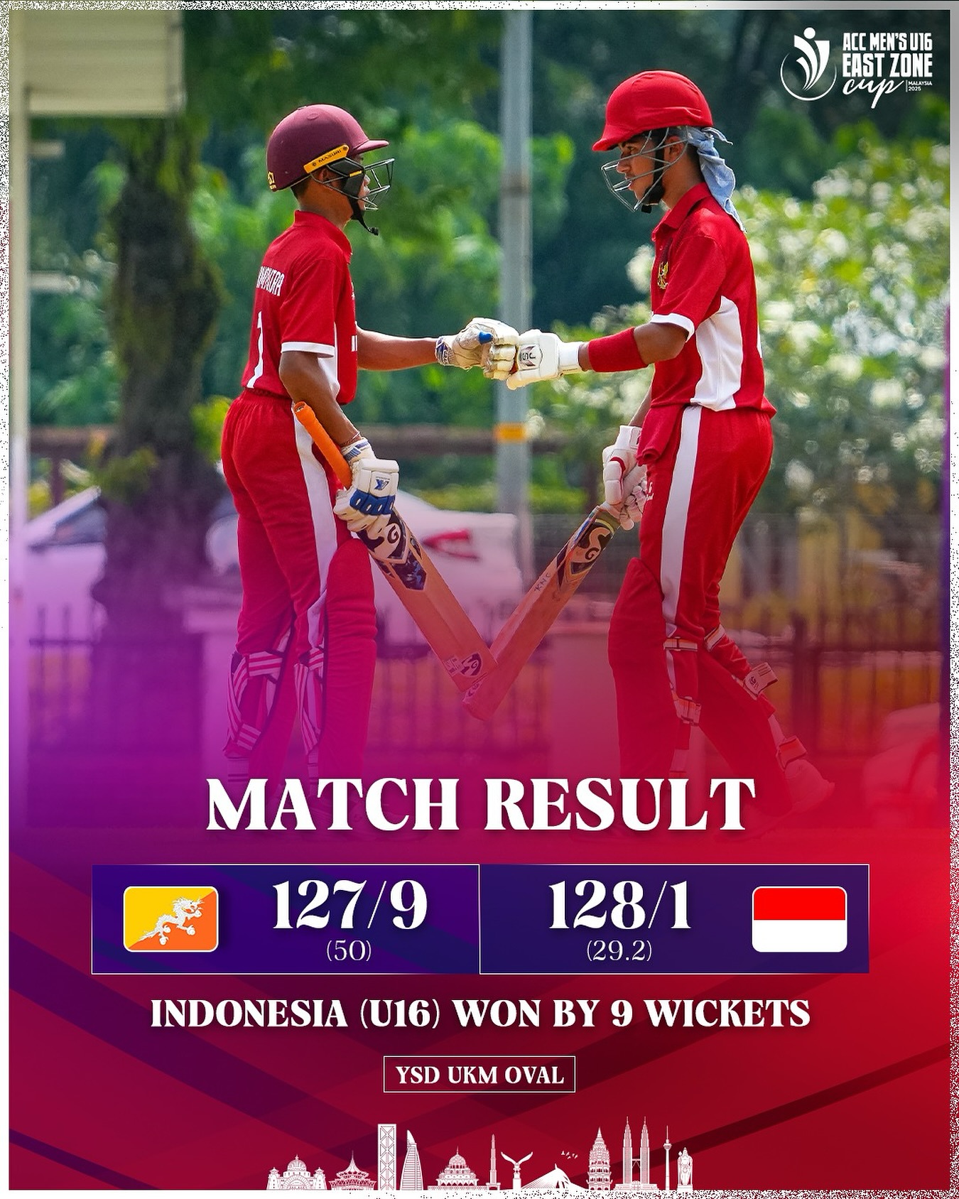 Indonesia U16 Clinches Dominant 9-Wicket Victory Powerful 9-wicket win sets stage for Indonesia U16 in the high stakes ACC East Zone Cup!!!
