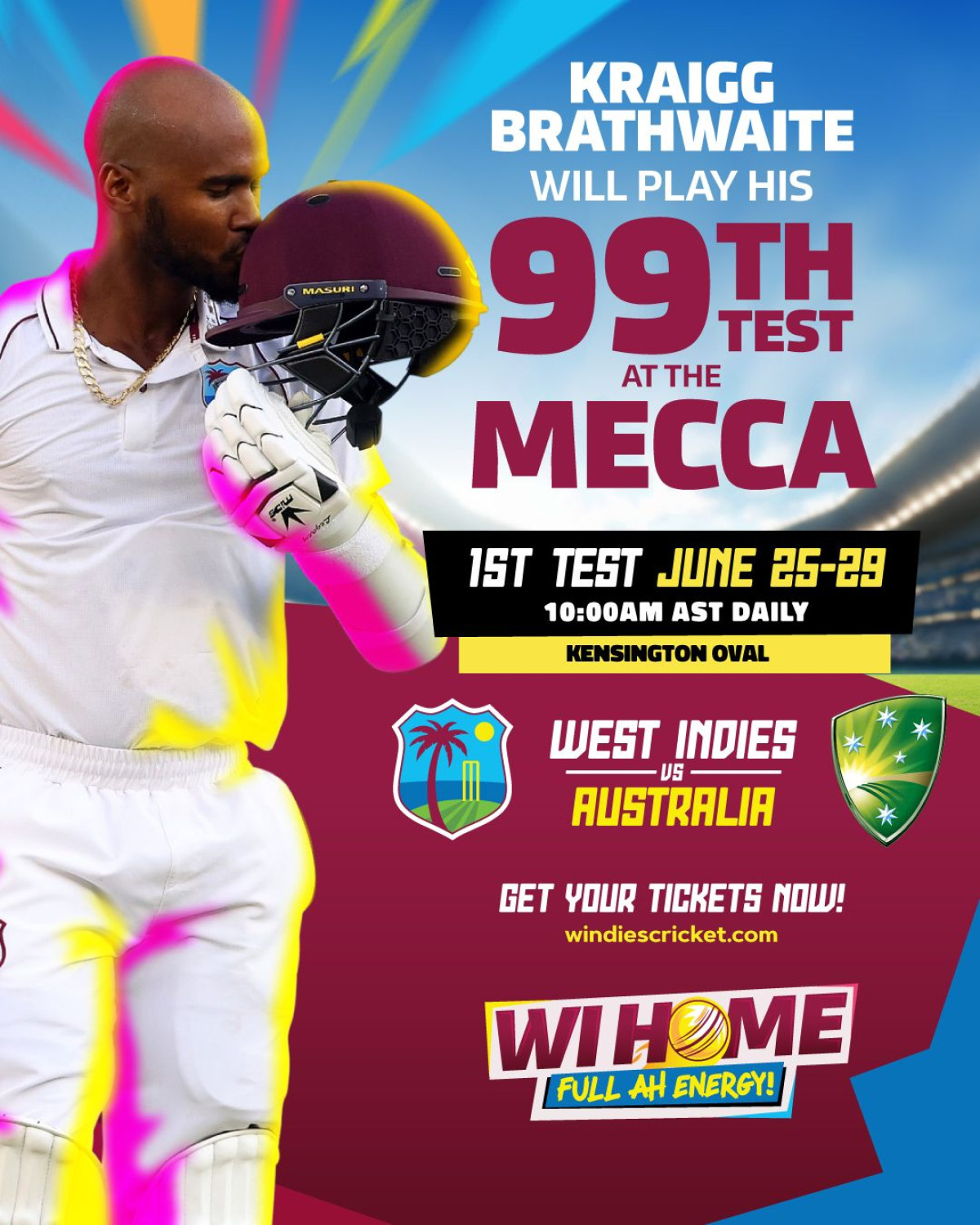 Kraigg’s Historic Journey Nears 100 Test Milestone Barbadian pride and fierce determination fuel Kraigg’s charge toward 100 Test matches.!!