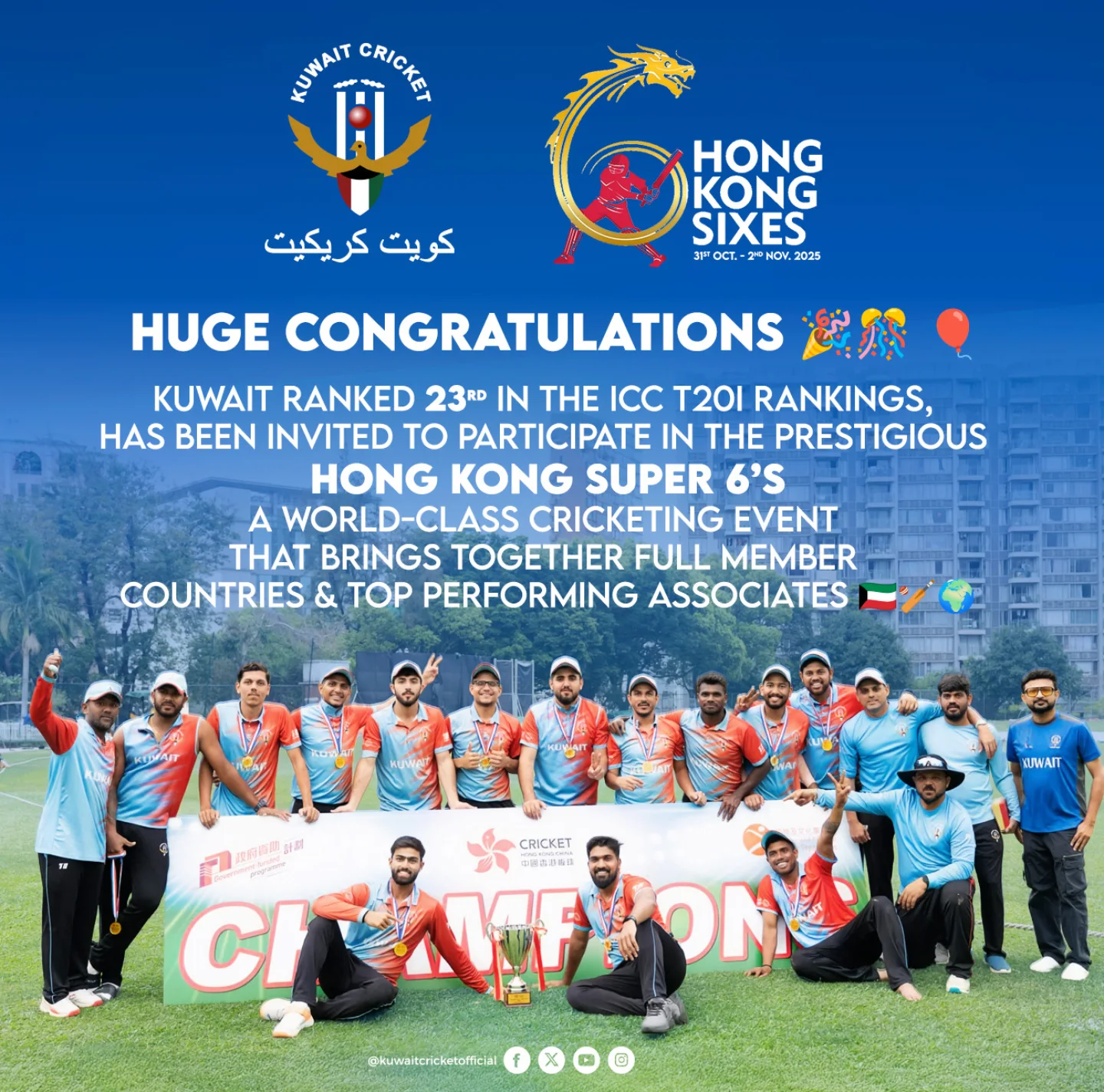 Kuwait Cricket Invited To Hong Kong Sixes 2025 Kuwait's rise in cricket shines as the national team secures prestigious invite to HK 2025