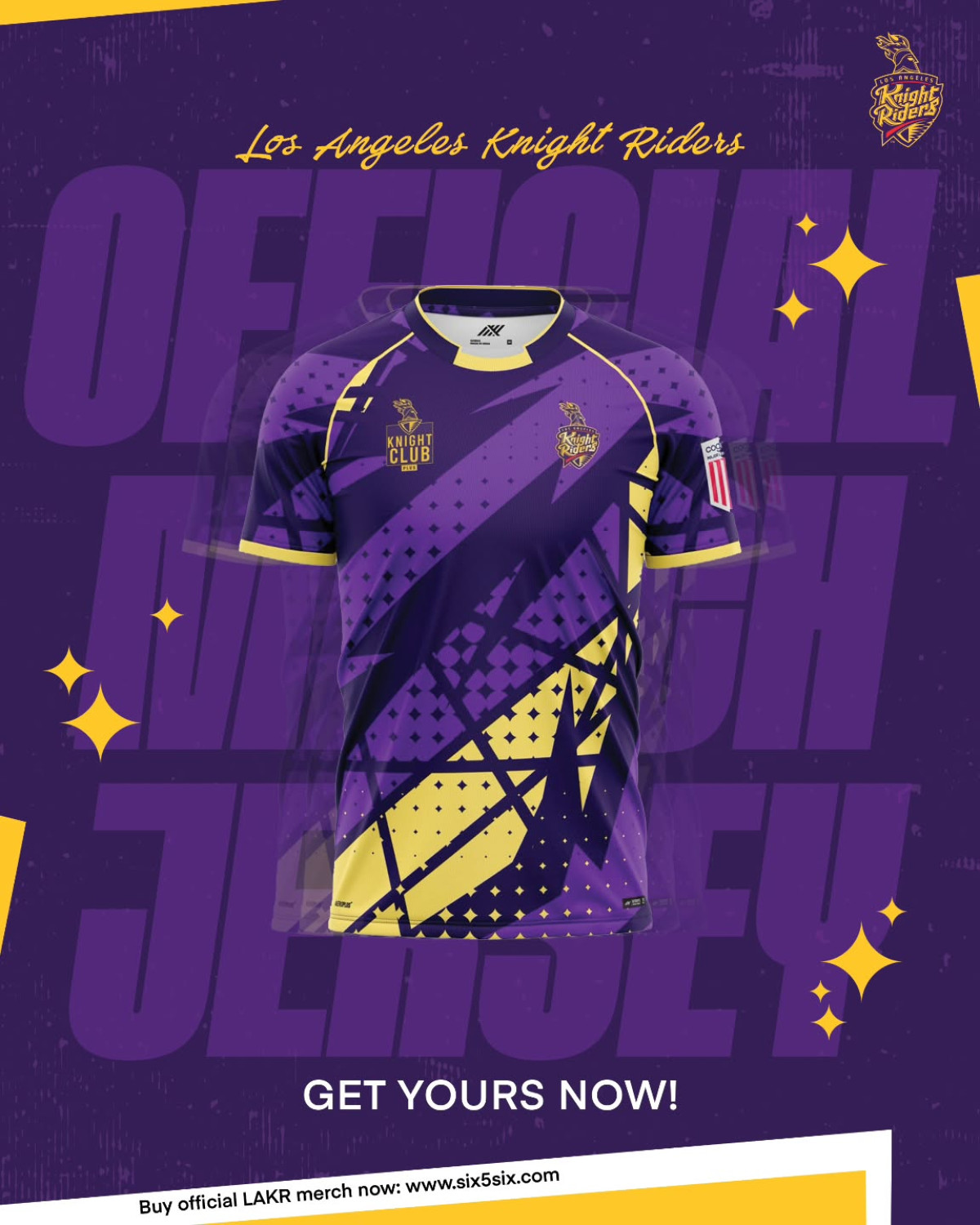 Los Angeles Knight Riders Official Jersey Launch Bold design meets iconic sportsmanship in the new jersey launch. Grab yours at six5six.com