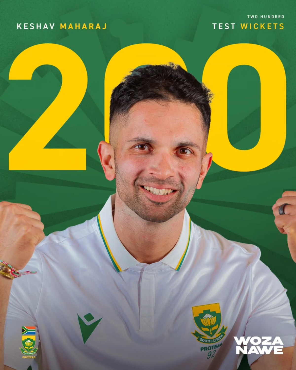 Historic milestone as Proteas spinner Maharaj secures 200th Test wicket in landmark event.