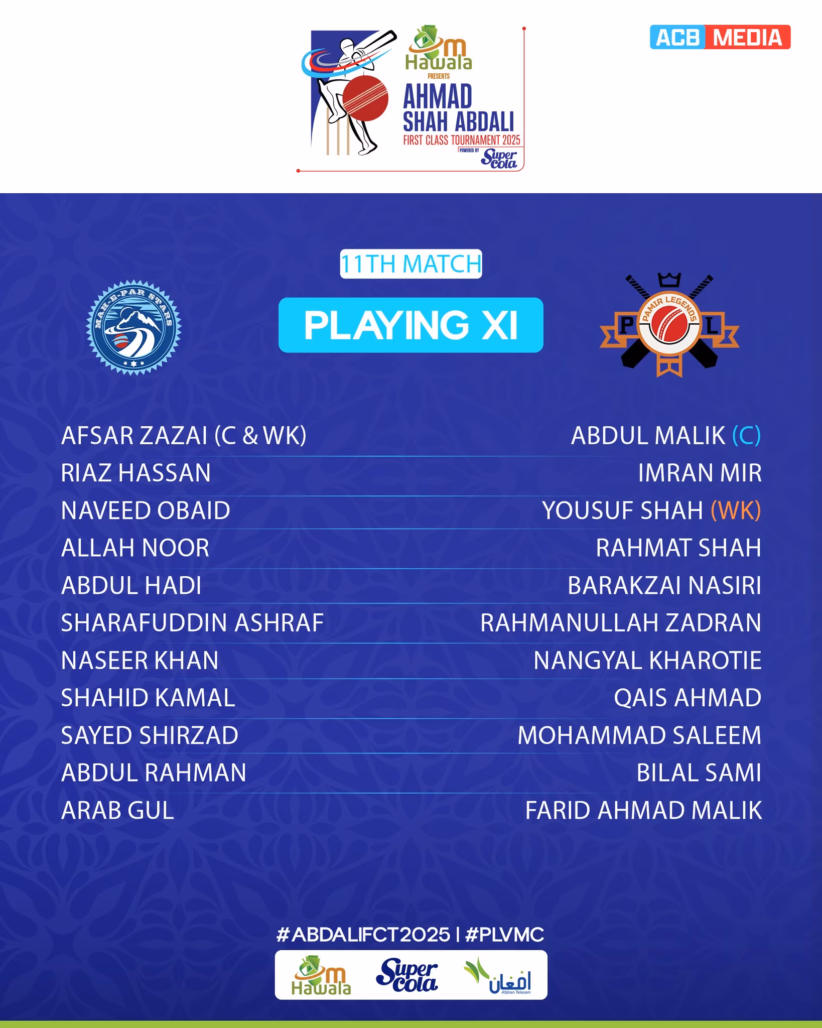 Mahipar Stars Vs Pamir Legends: Squad Announcement Today's cricket showdown: Mahipar Stars face off against Pamir Legends at GAK Ground now!