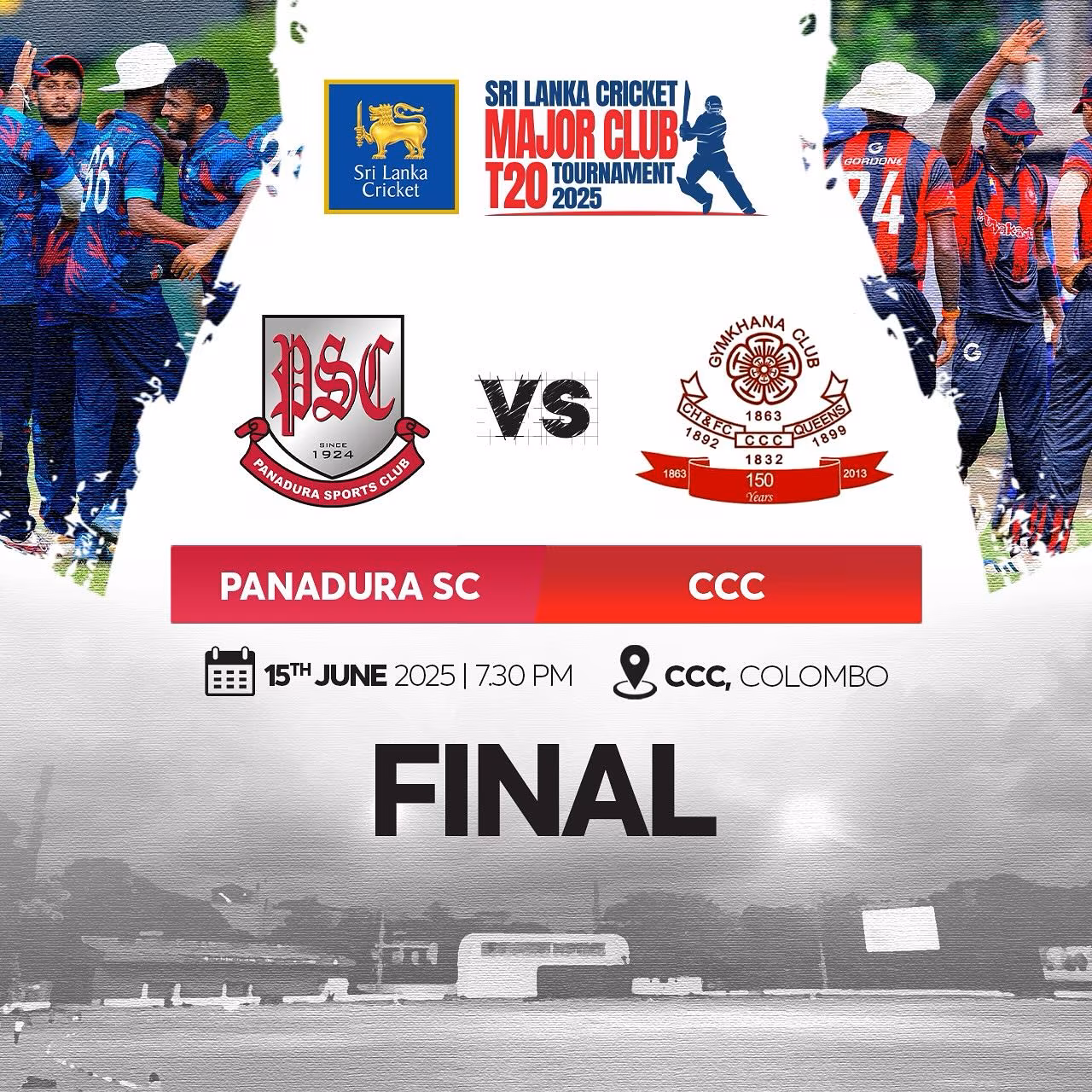 Major Club T20 Final Showdown Under lights at CCC, Panadura SC battles CCC for glory in a thrilling T20 final clash now.