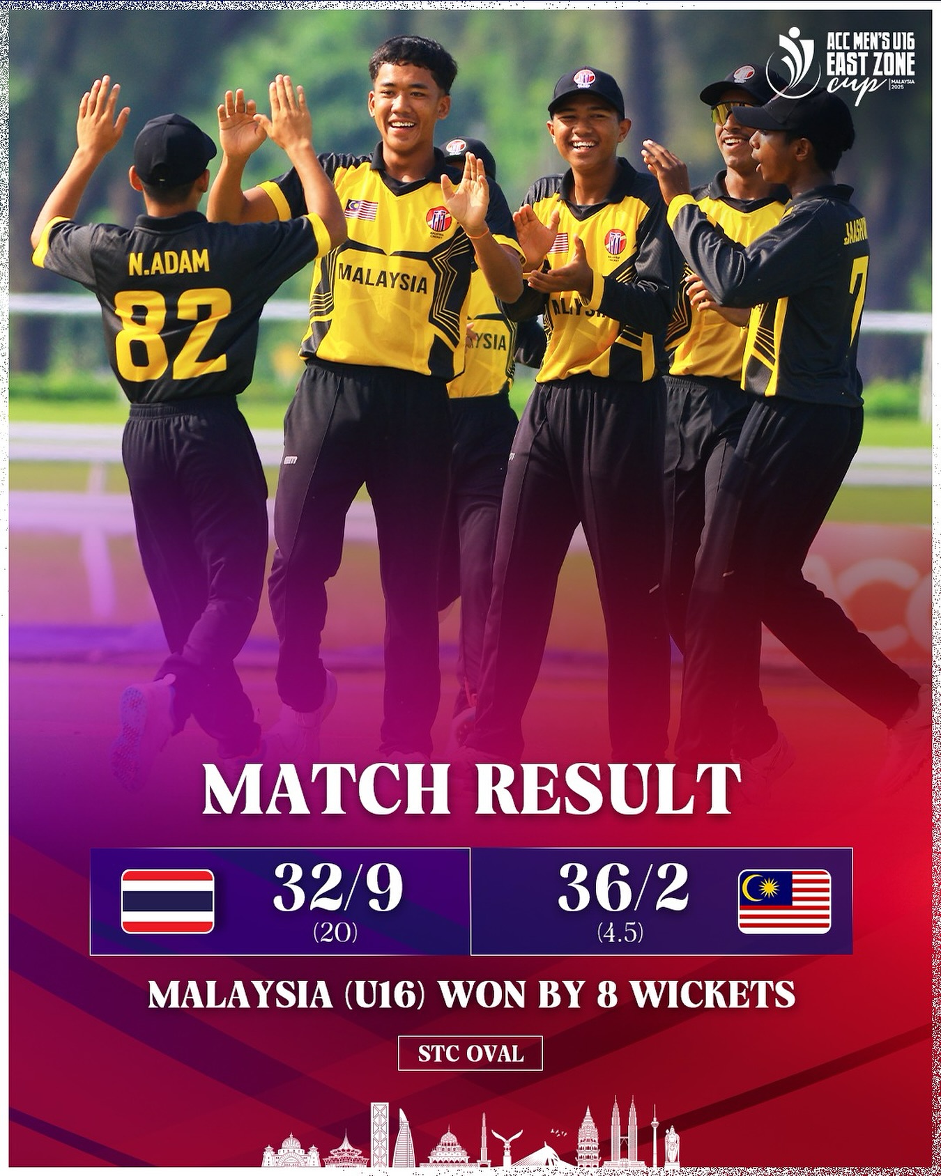 Malaysian Bowlers Secure Dominant Win Over Thailand Action unfolds as Malaysian bowlers lock down Thailand, restricting runs with precision.!!