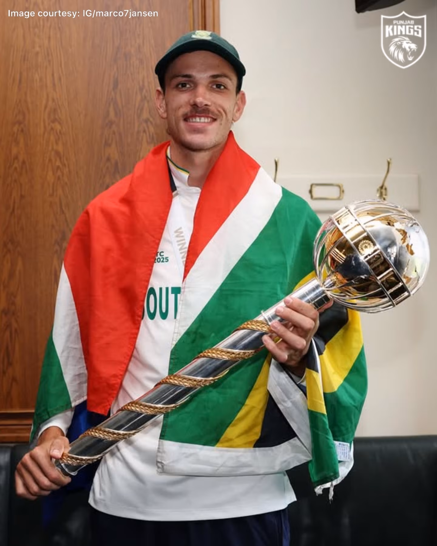 Marco Jansen Displays Pride At WTC25 Punjab Kings celebrate a striking display as Marco Jansen connects legacy with passion!!!!